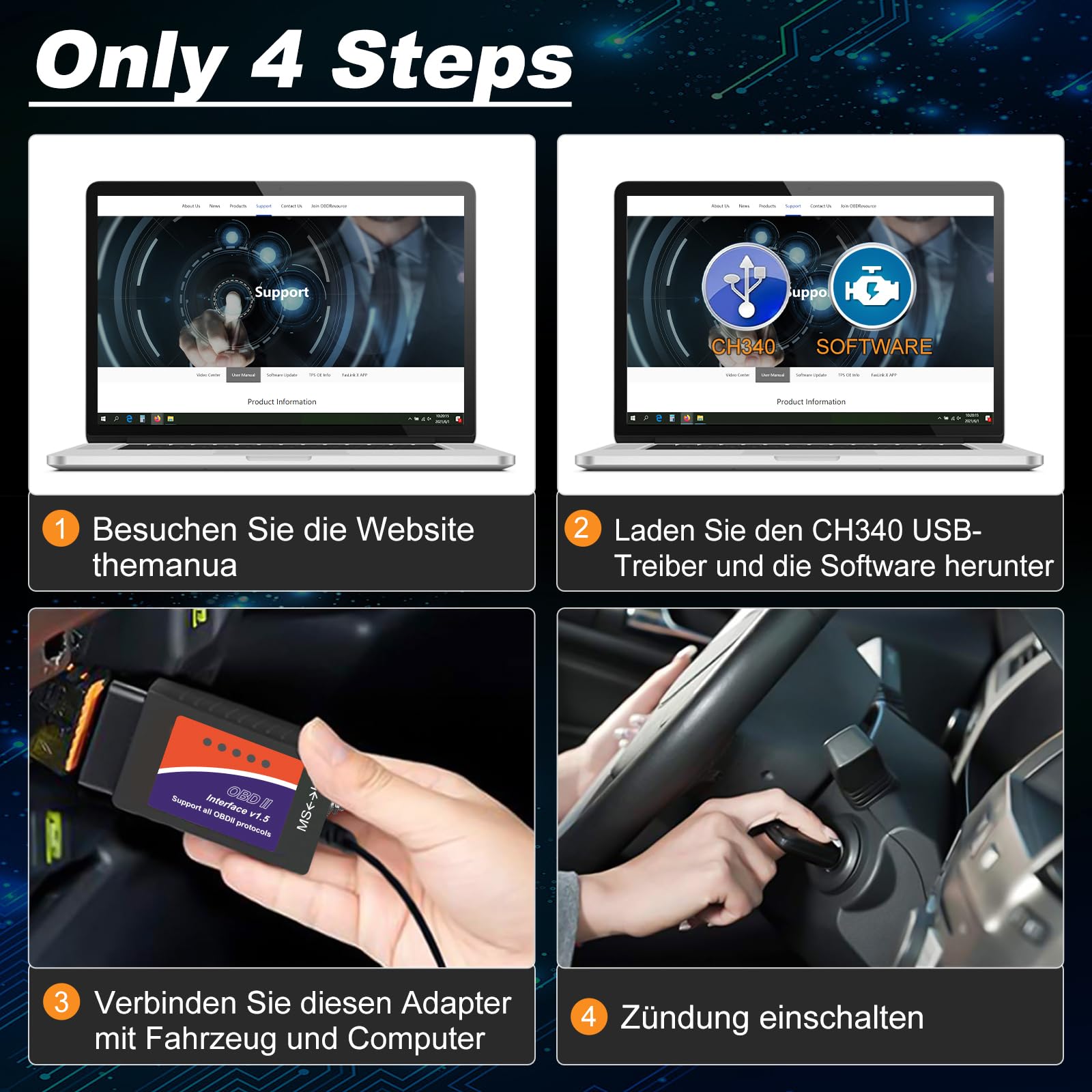 OBDResource ELM327 USB connected to Windows laptop running Elmconfig for feature coding