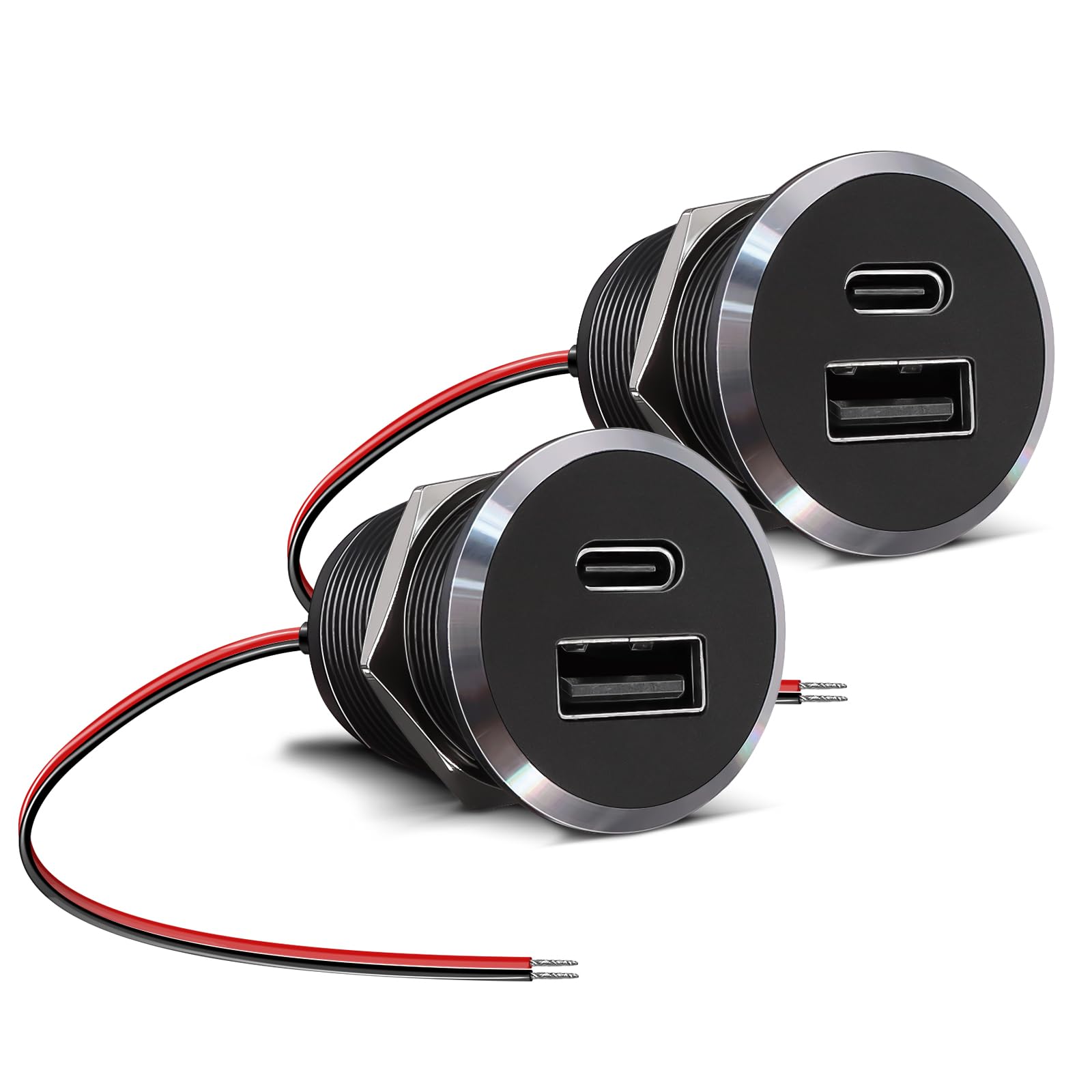 Obeaming 12V USB outlet with dual fast-charge front view for on-the-go power.