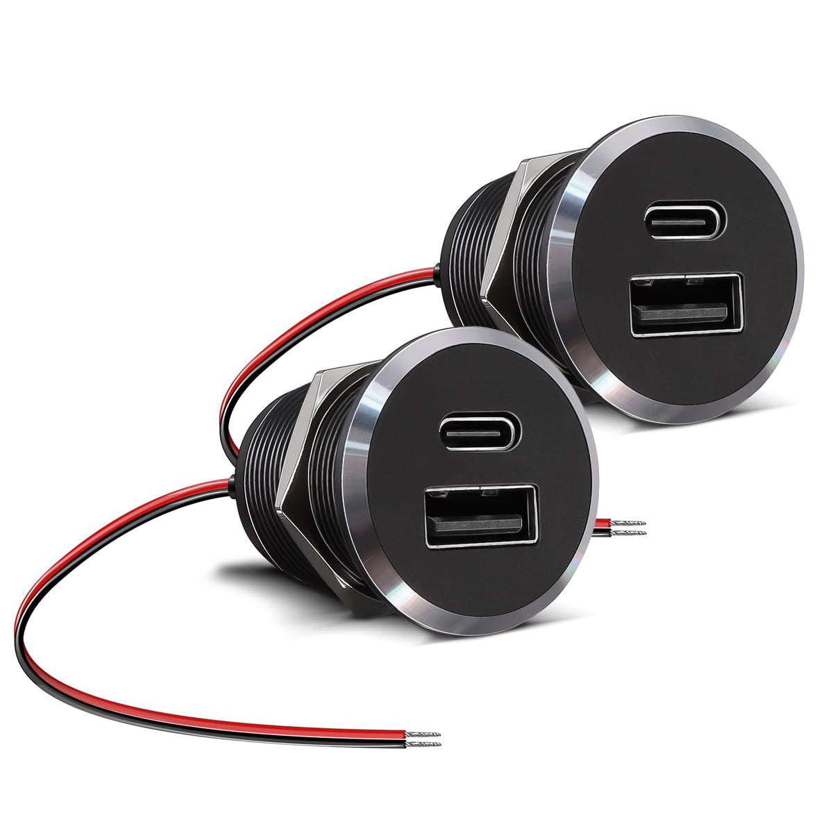 Obeaming 12V USB outlet with dual fast-charge front view for on-the-go power.