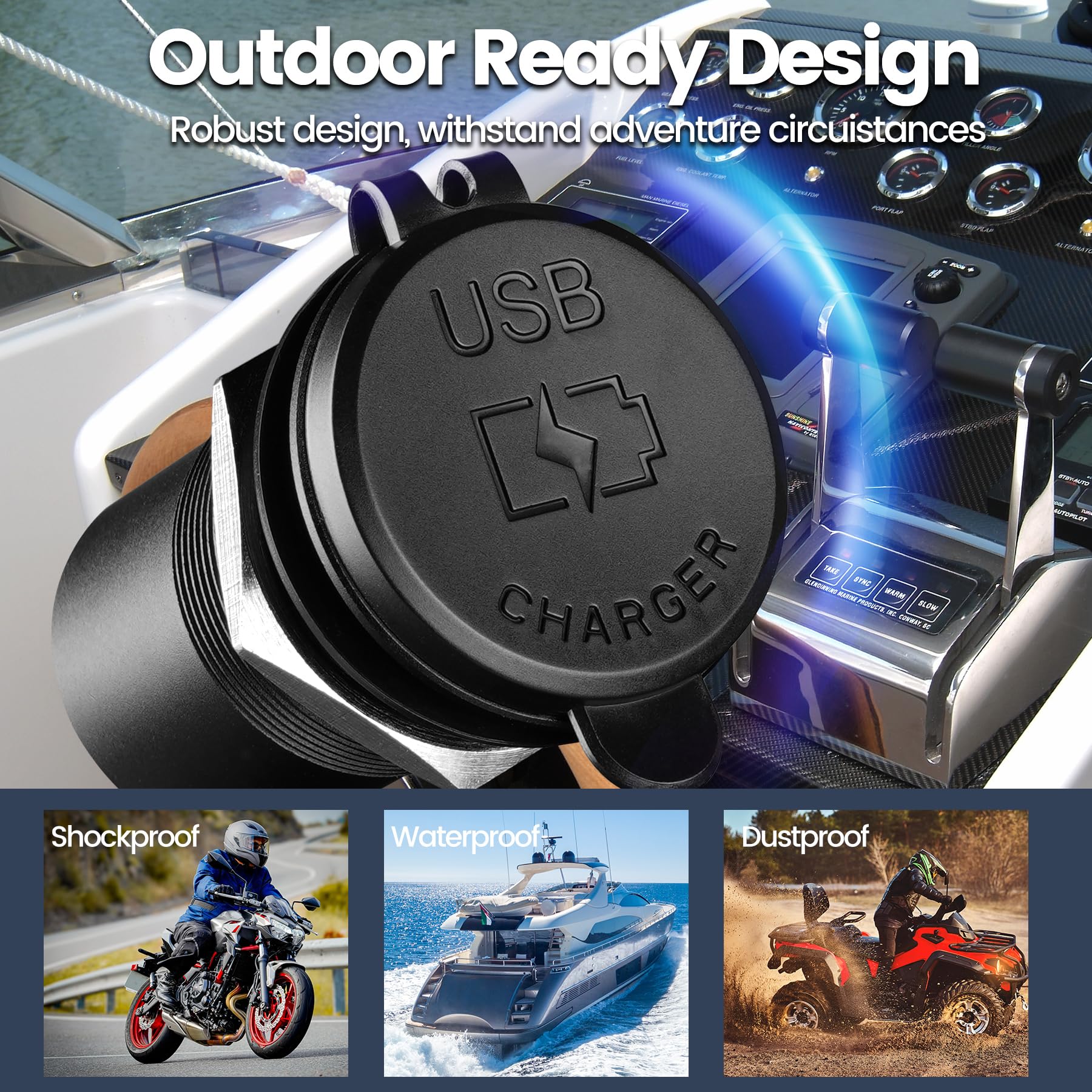 Obeaming detachable waterproof cover seals the ports against splashes and dust.