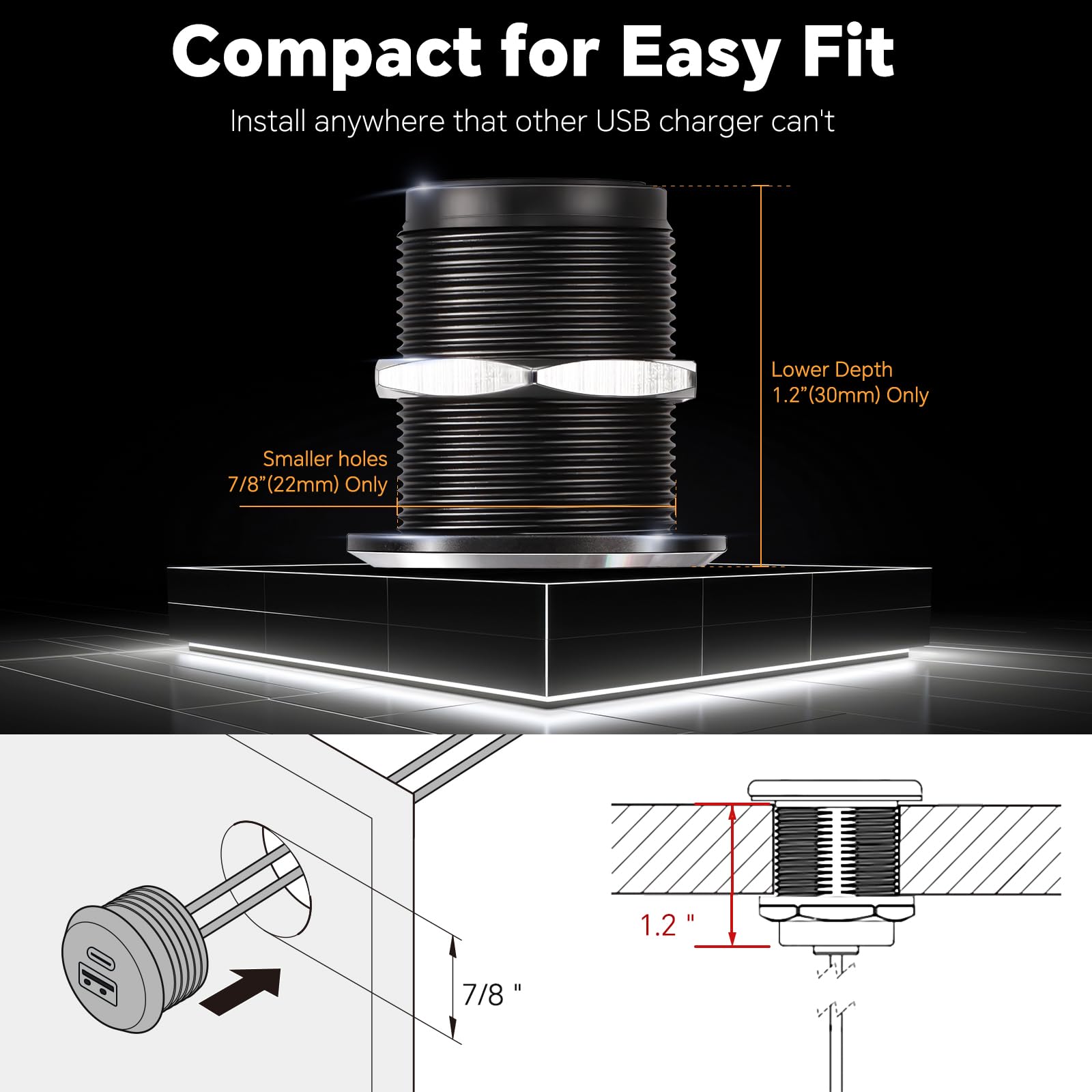 Obeaming wide 12-24V input range fits cars, trucks, RVs, and boats.