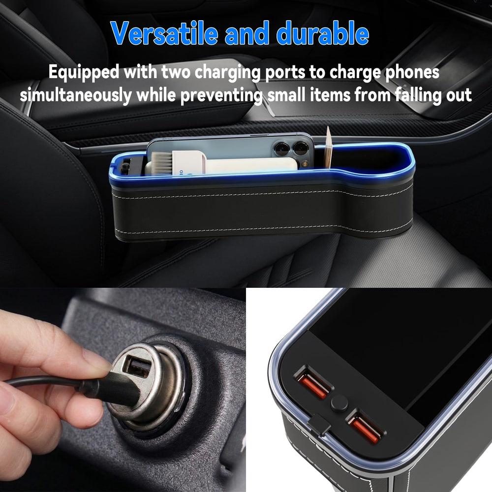 Obvade seat gap organizer with USB charging powers devices during long trips.