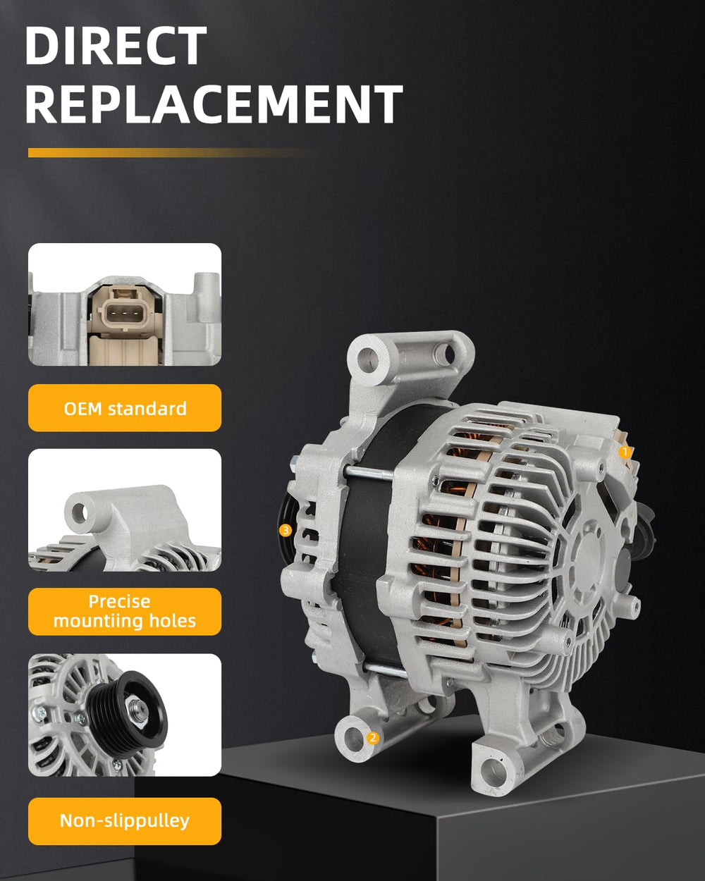 OCPTY alternator for Ford Focus front view, steady charging