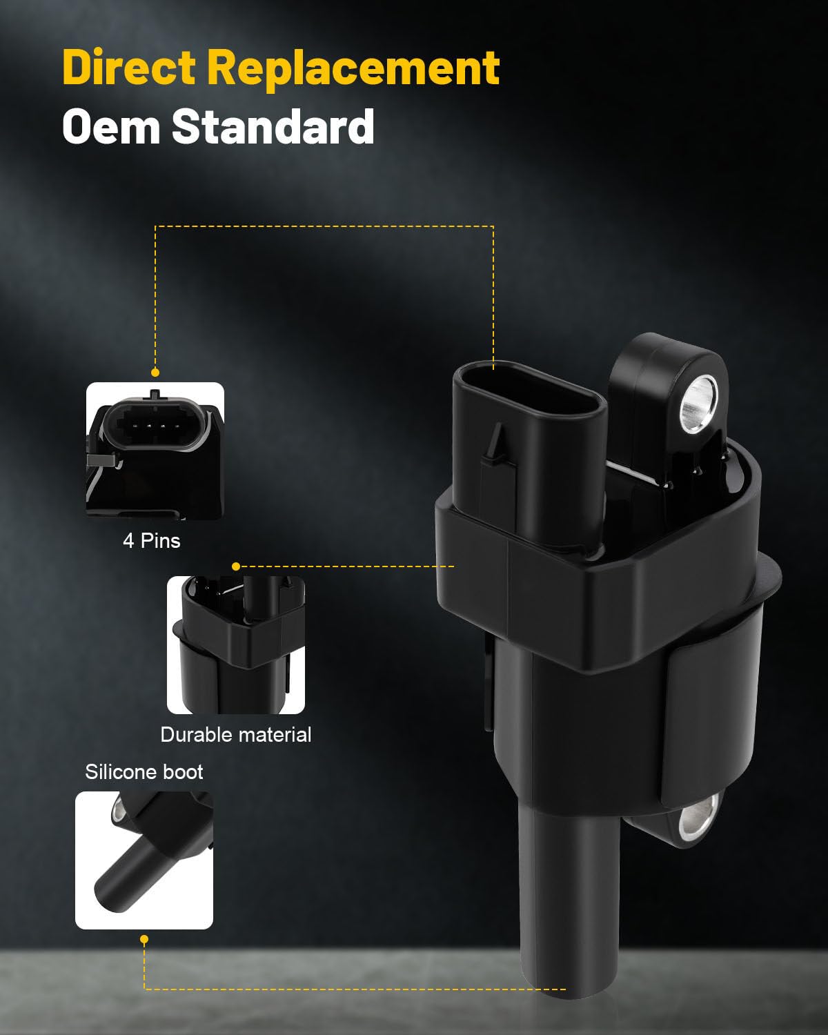 OCPTY ignition coil pack back view showing robust connectors for easy installation