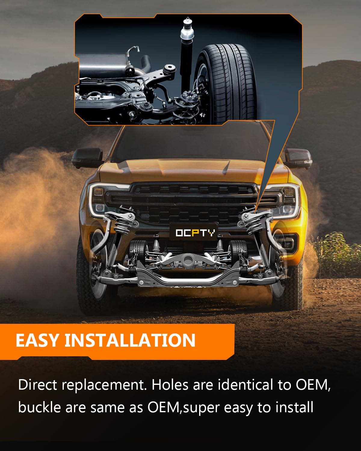 OCPTY shocks on rugged road improve grip and control.