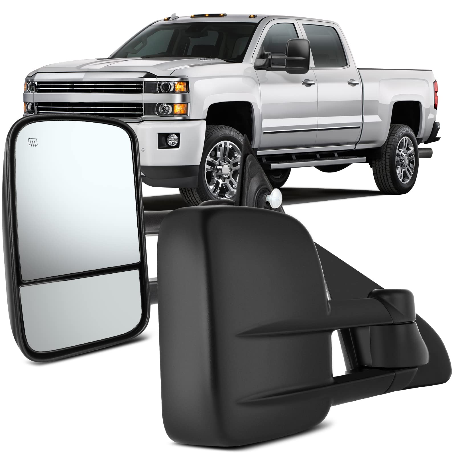 OCPTY towing mirror driver-side with power heated black housing for frost visibility