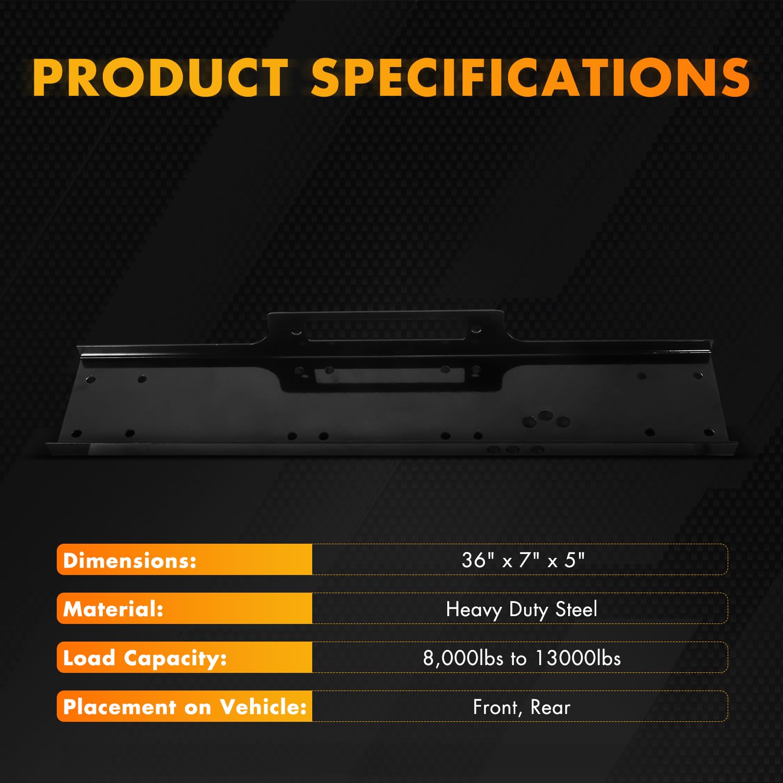 OCPTY 13000lb winch mount close-up, material quality highlighted for long-lasting off-road durability.
