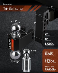Octora hitch with double anti-theft pins for secure towing.