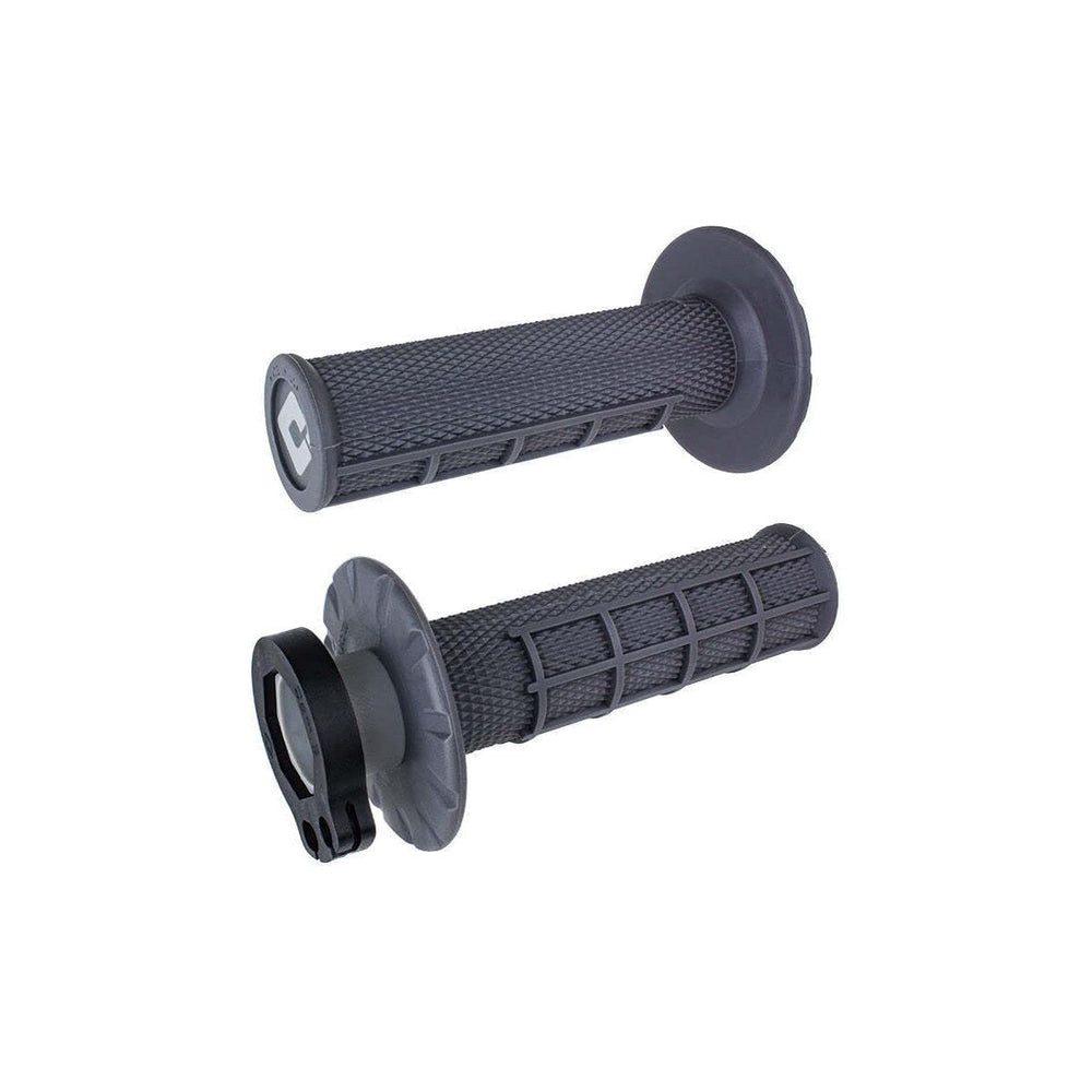 Odi Half Waffle V2 MX Lock-On Grips in Graphite provide secure, glue-free mounting for quick setup