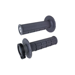 Odi Half Waffle V2 MX Lock-On Grips in Graphite provide secure, glue-free mounting for quick setup