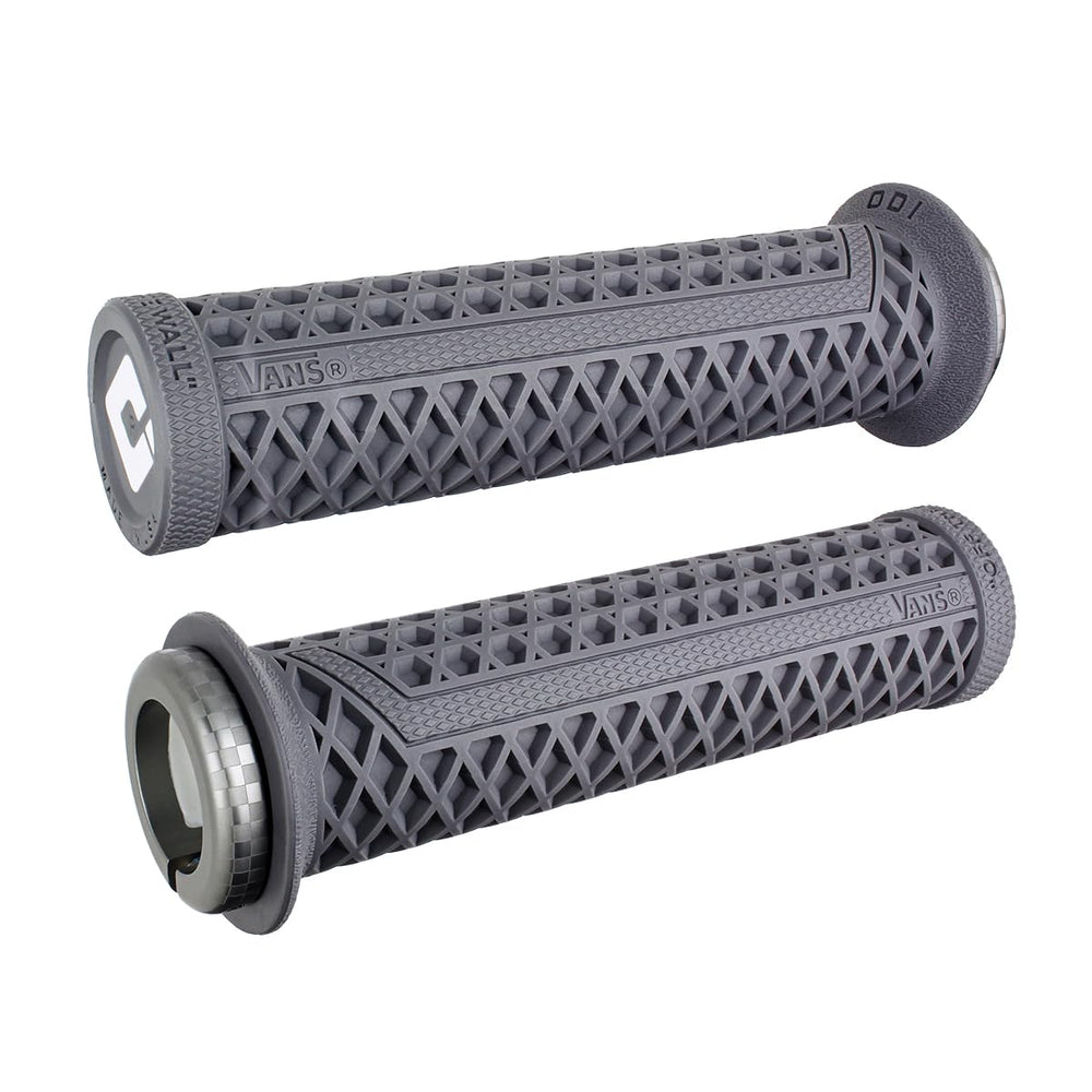 ODI Vans V2.1 MTB LockOn grips in grey with checker clamp provide secure grip and comfort on trails.