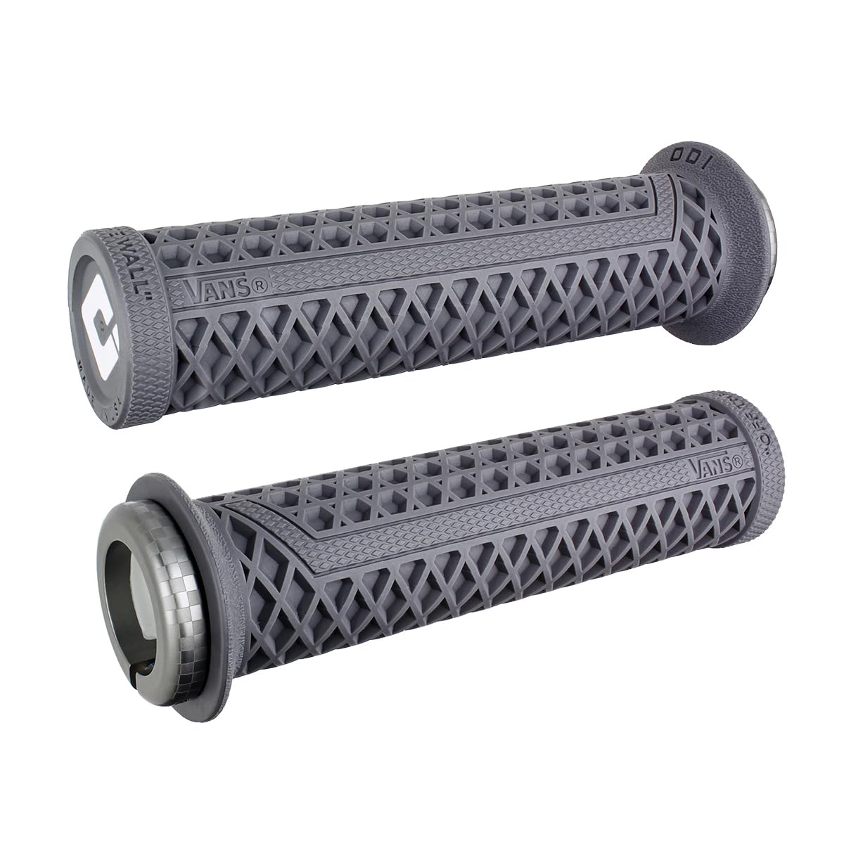 ODI Vans V2.1 MTB LockOn grips in grey with checker clamp provide secure grip and comfort on trails.