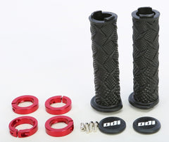 Close-up of diamond plate pads on ODI X-Treme Lock-On ATV grips for enhanced grip.