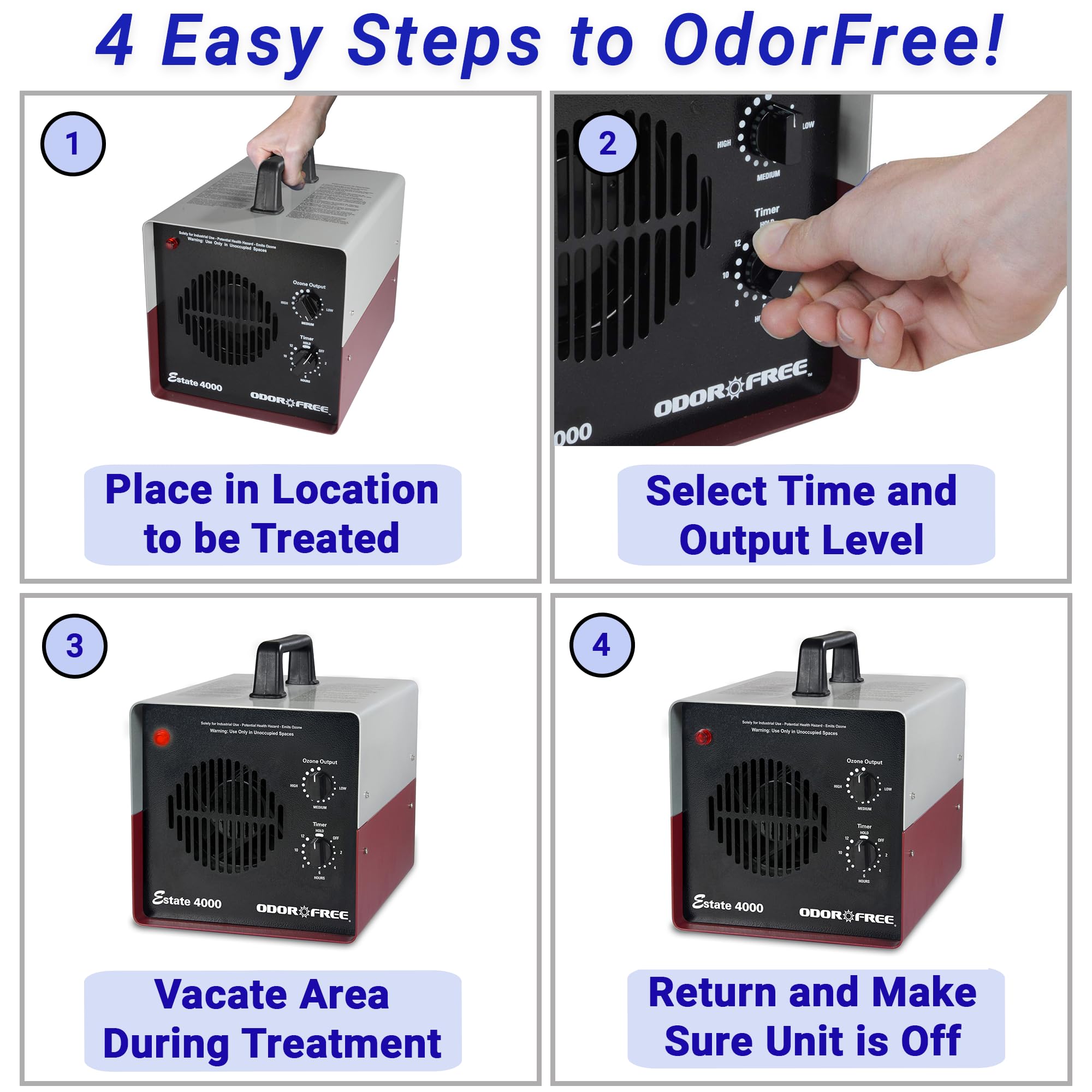 OdorFree Estate 4000 unit shown in a modern setup.