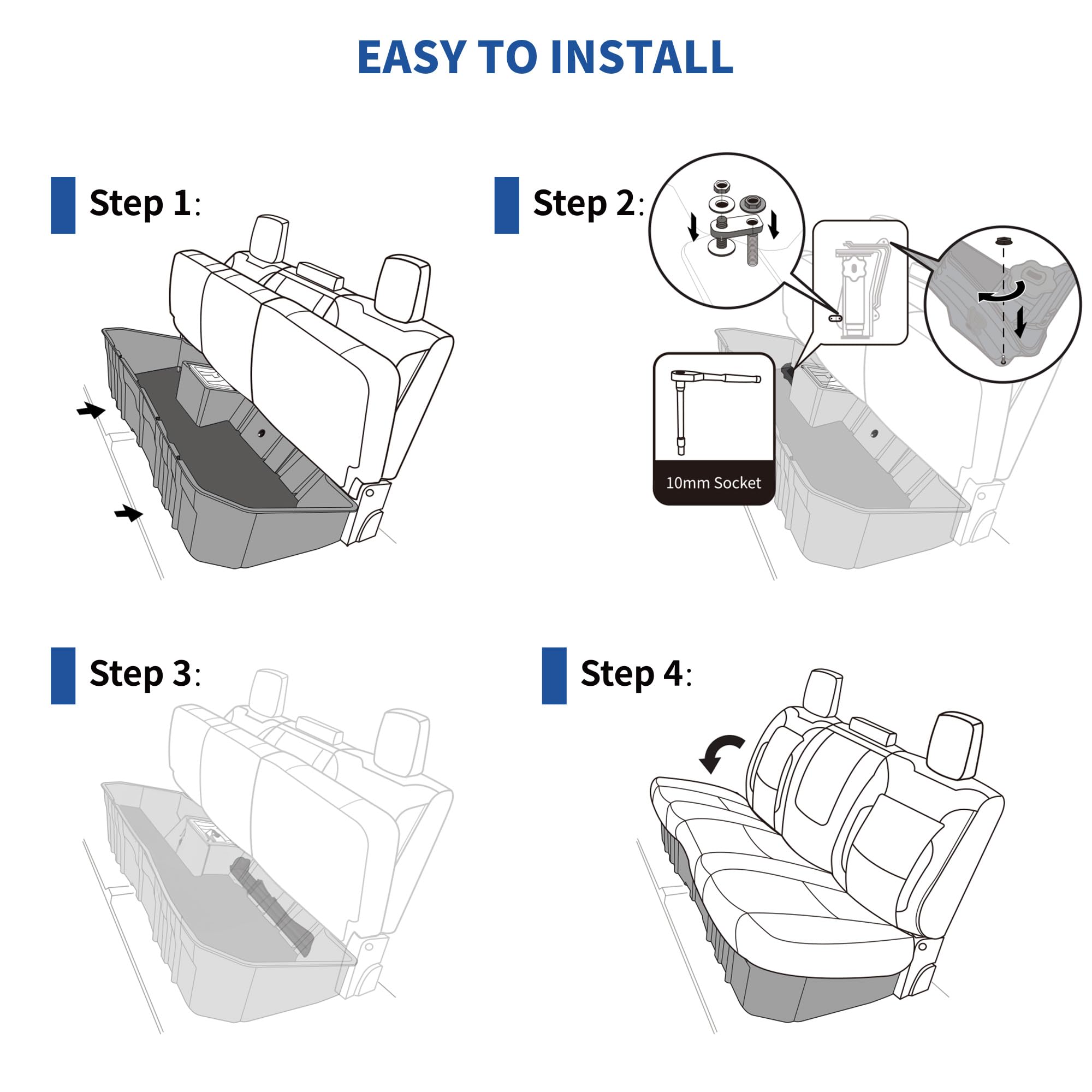 Easy installation of OEDRO under-seat storage in minutes