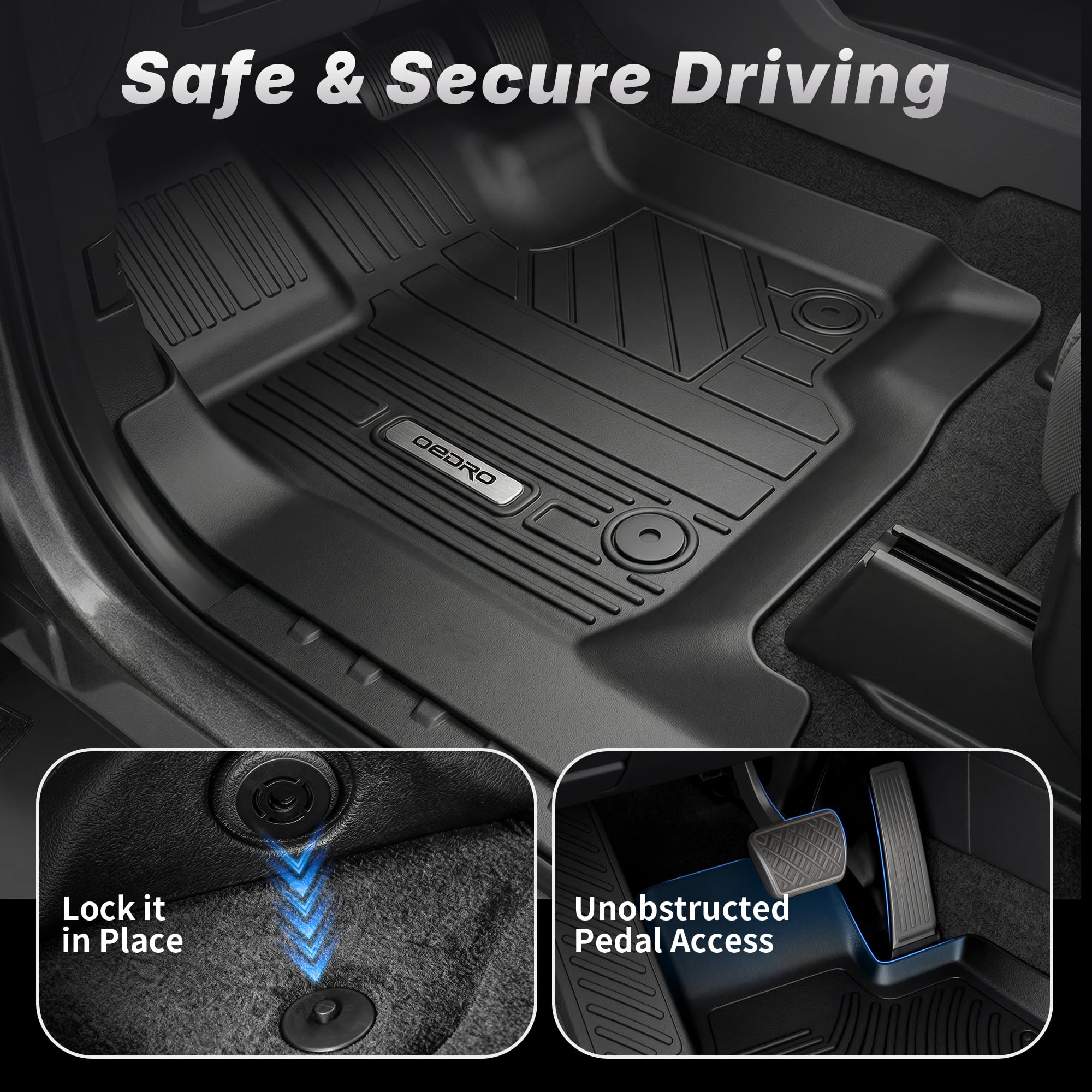 OEDRO F-150 Lightning front floor mats provide precise, snug coverage.