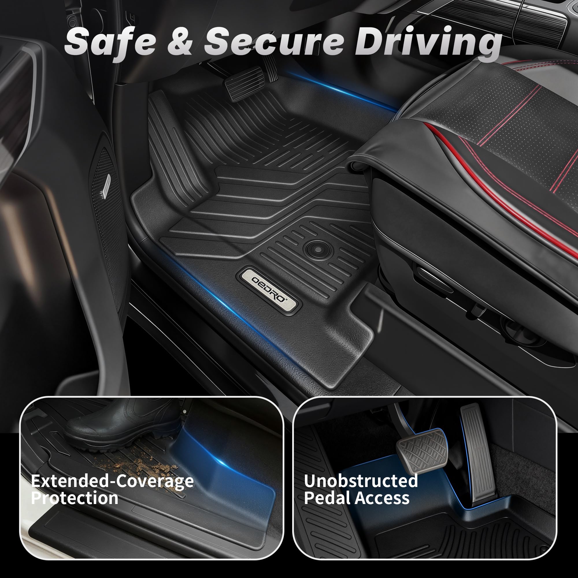 OEDRO floor mats, rear-left view, deep channels trap moisture and dirt