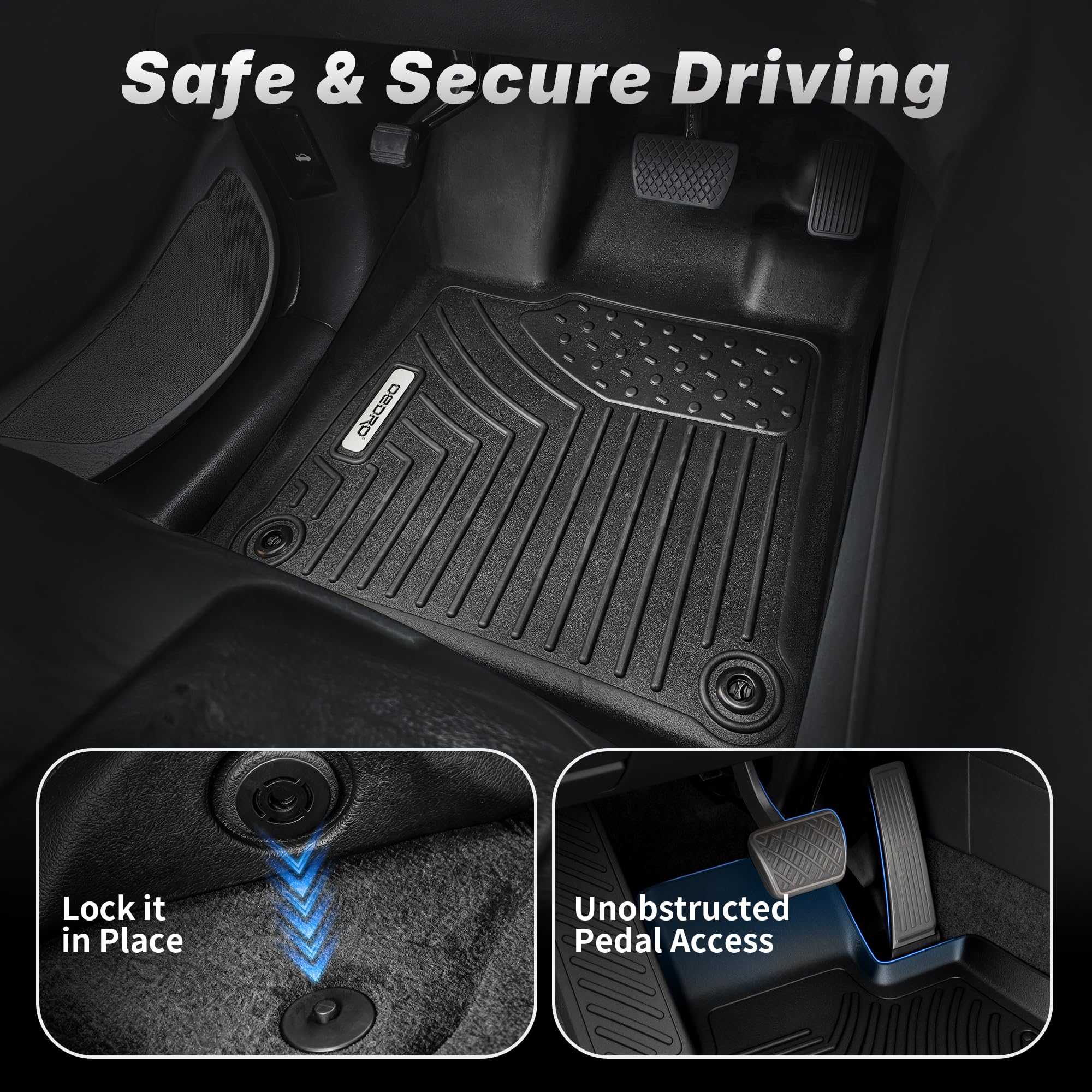 OEDRO floor mats with storage box access improve cargo area cleanliness and organization.