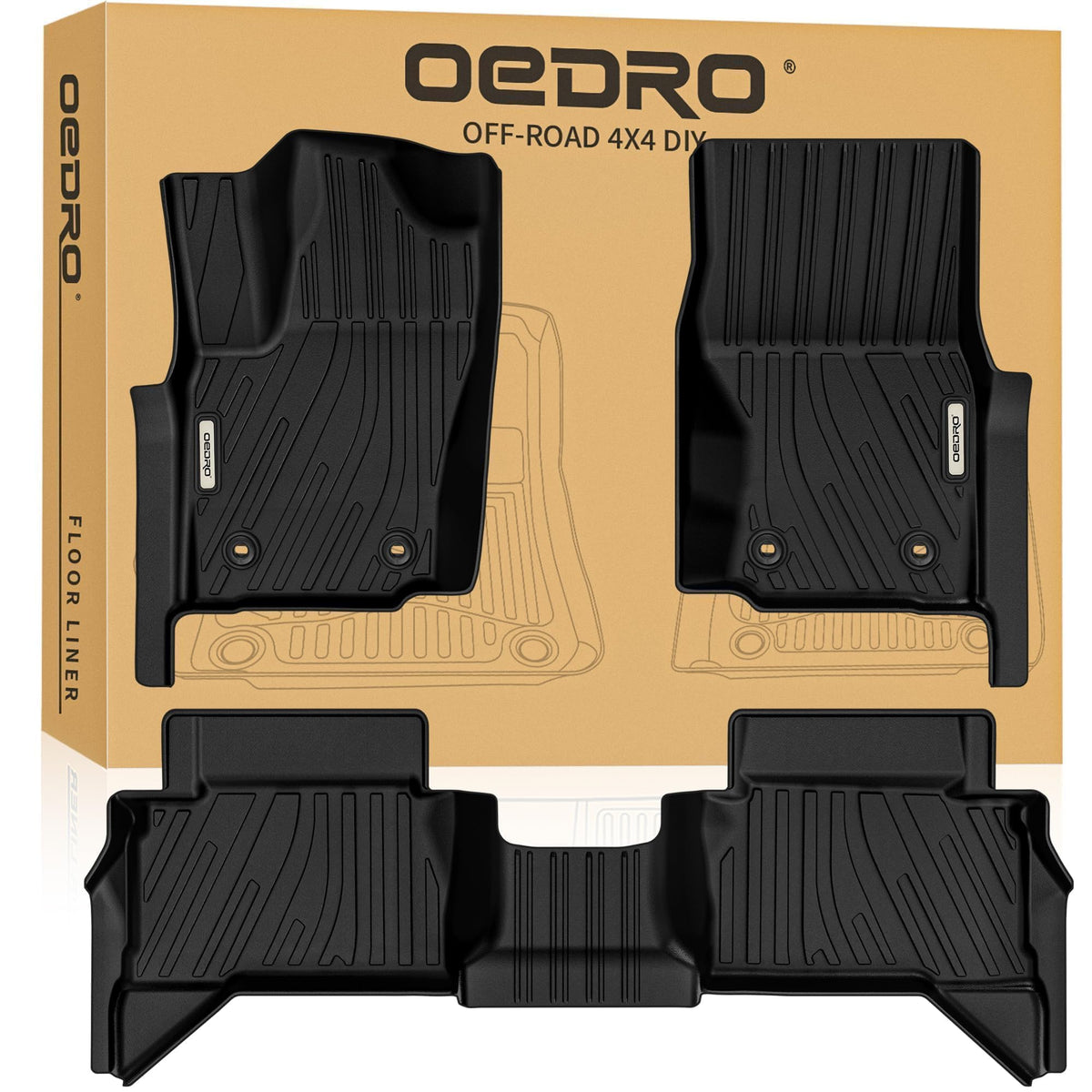 OEDRO Tacoma floor mats front view with edge-to-edge protection.