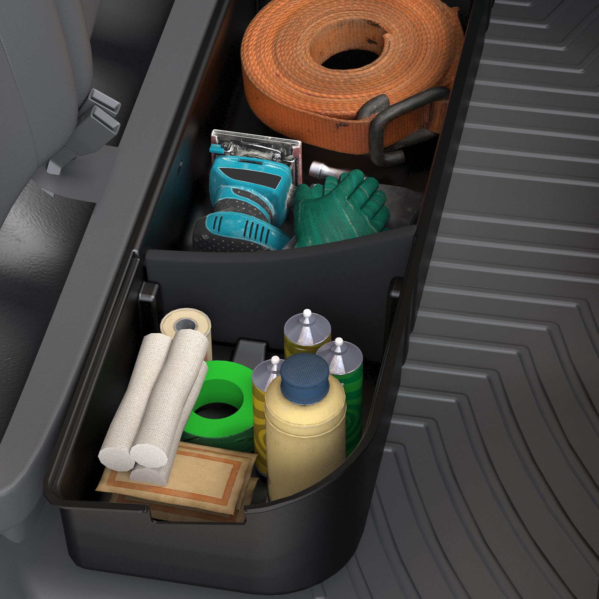 OEDRO underseat storage maximizes rear cabin space for gear.