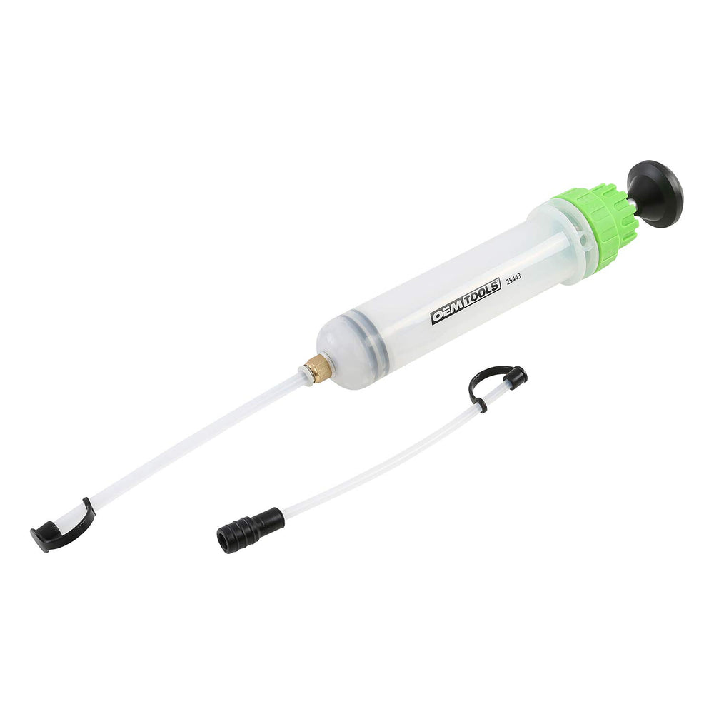 OEMTOOLS 200cc pump cylinder with clear dual scales for precise fluid transfer.