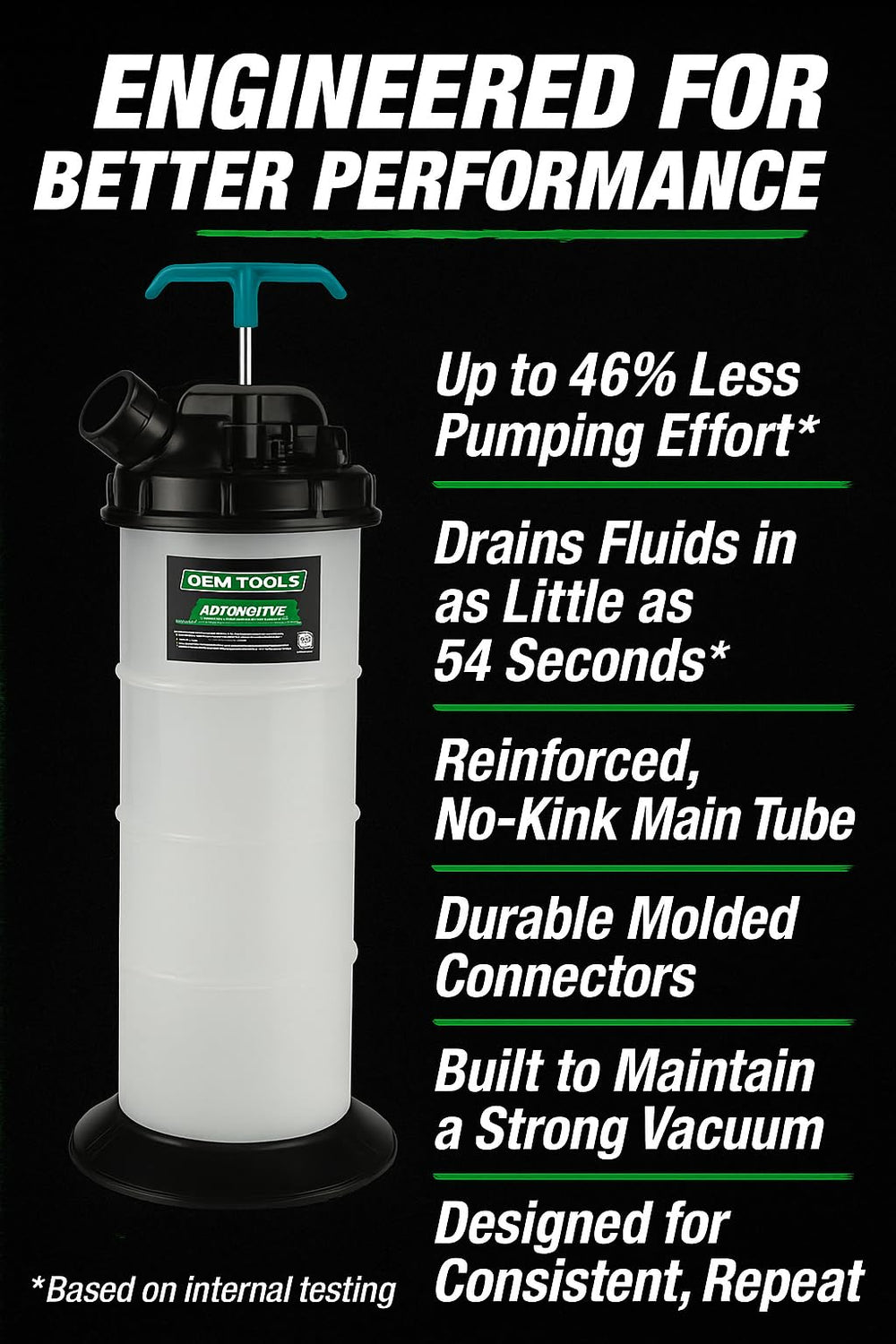 OEMTOOLS 24389 41-inch dipstick hose reaching deep into engine bays.