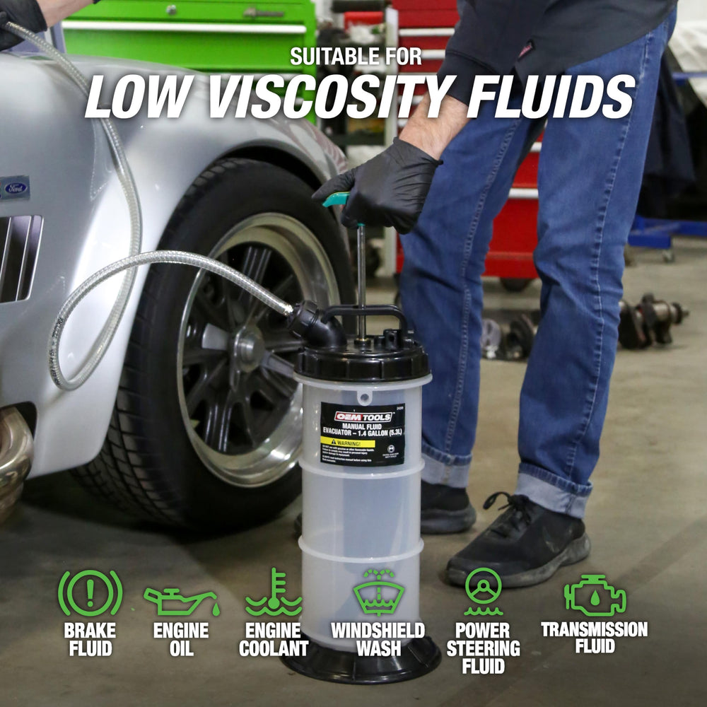 OEMTOOLS 24389 long reach hose helps access hard-to-reach reservoirs.