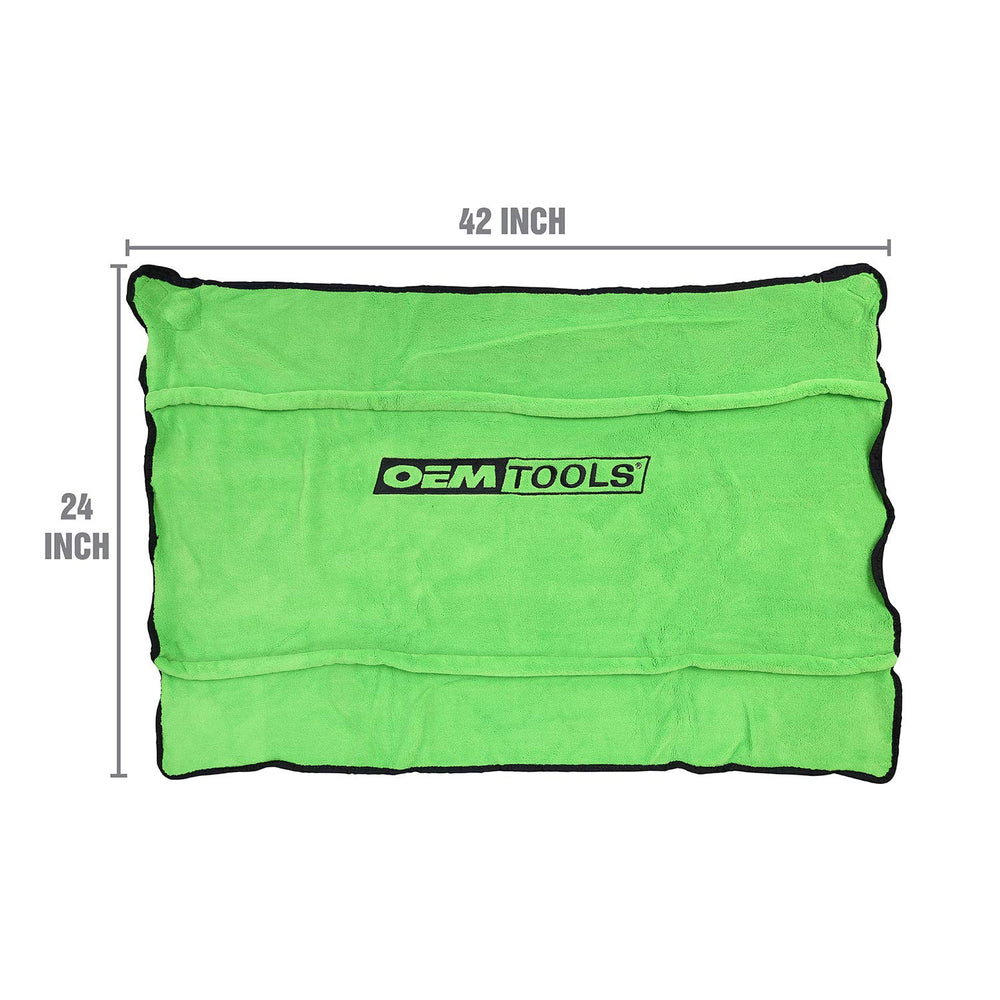 Soft fleece and microfiber protect finishes during detailed work.