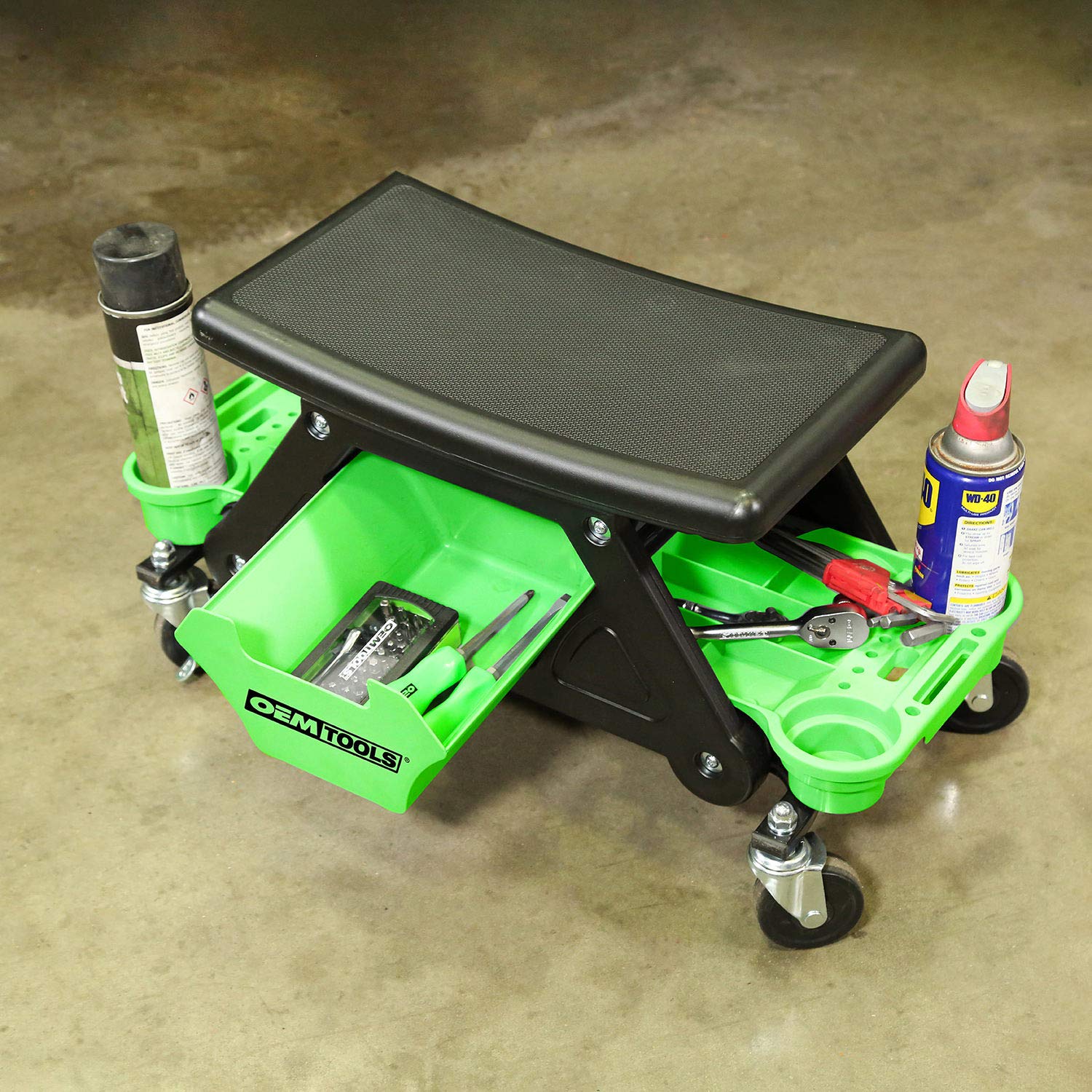 OEMTOOLS 24986 two locking casters secure the seat when needed.