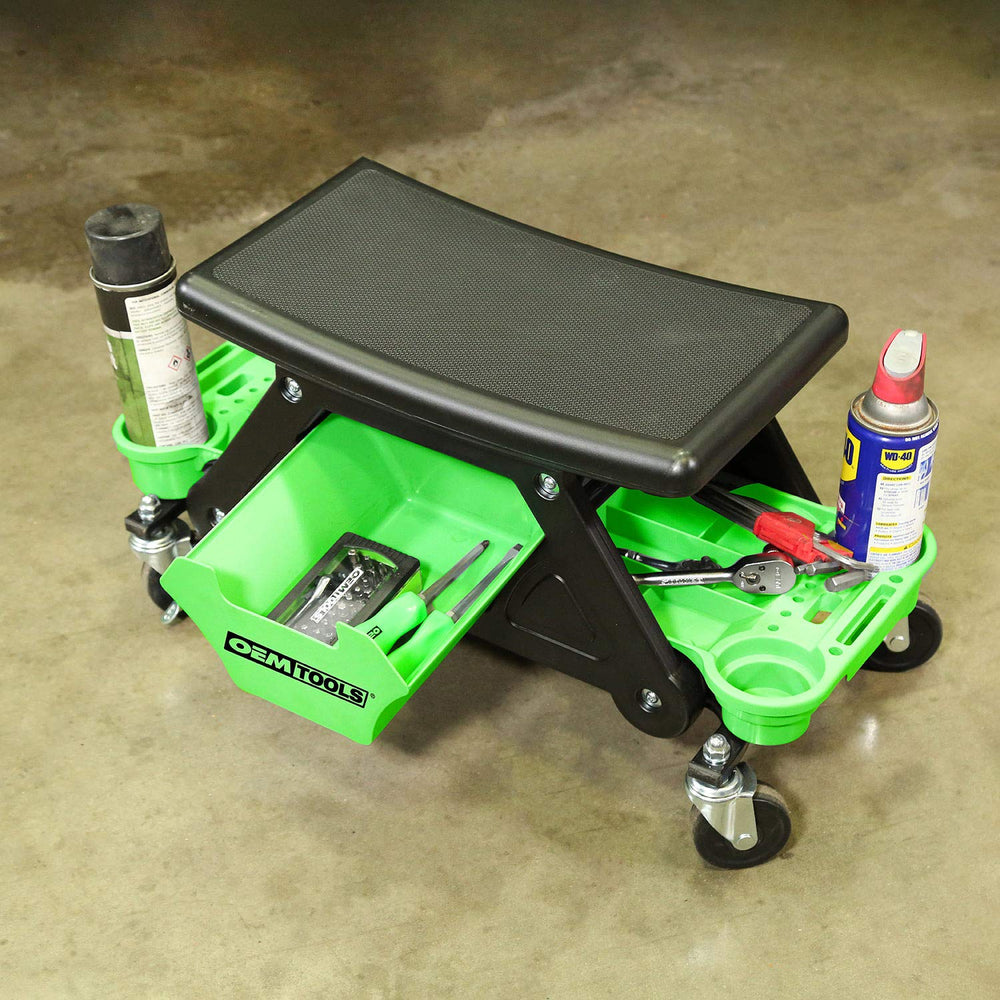 OEMTOOLS 24986 two locking casters secure the seat when needed.
