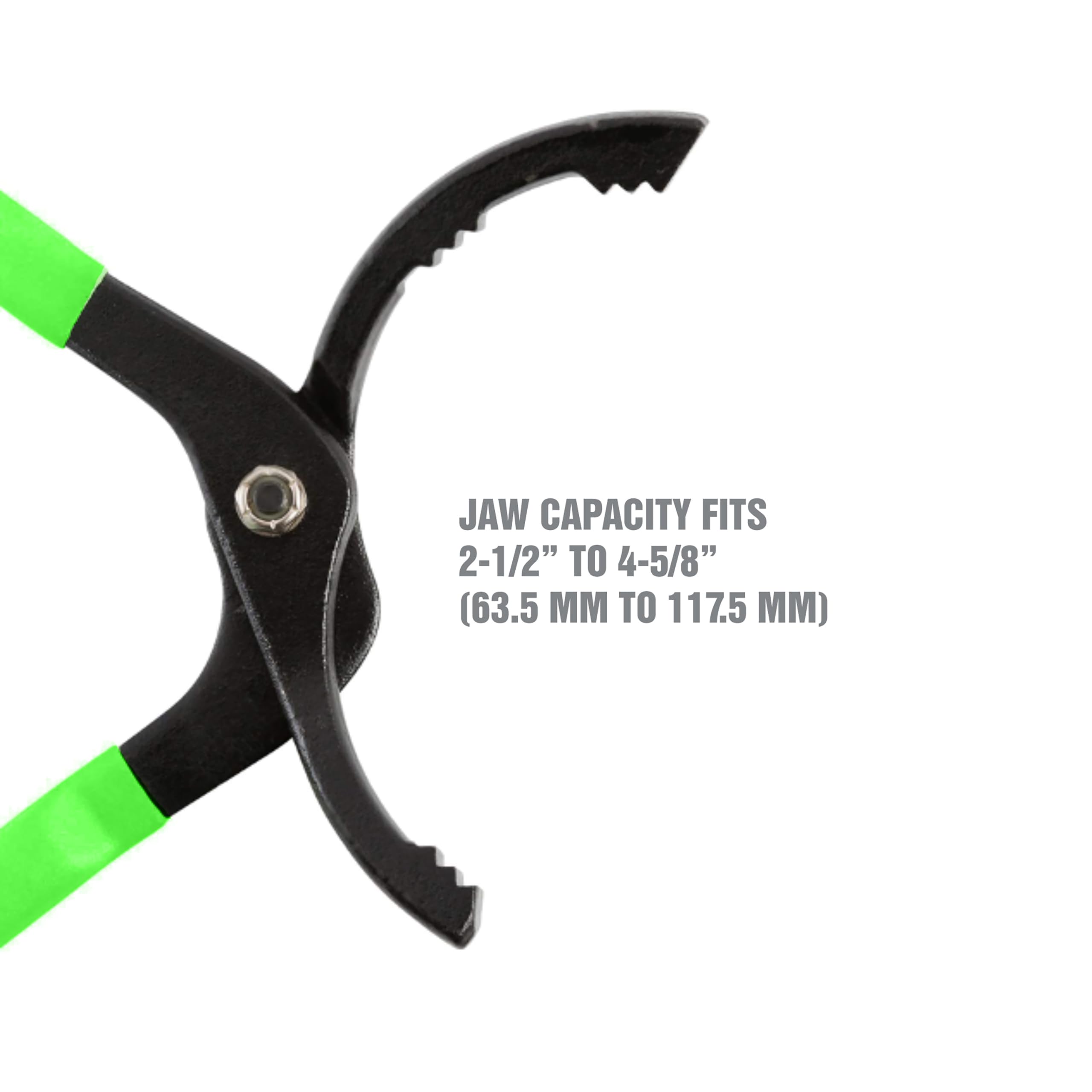 OEMTOOLS 25320 slip joint handle demonstrates adjustable leverage for different filter sizes.