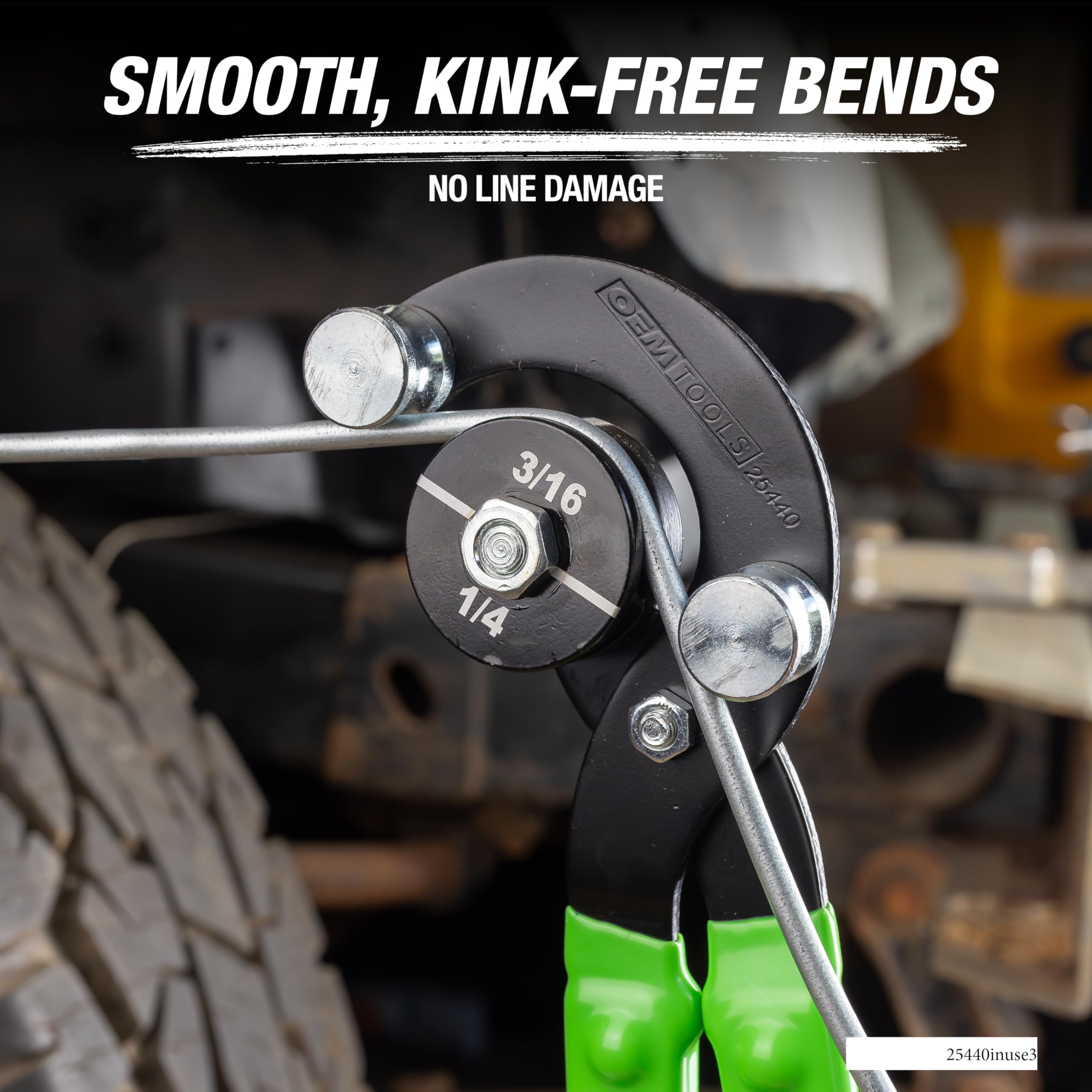 OEMTOOLS 25440 90-degree bends illustration emphasizes precise fit in tight spaces