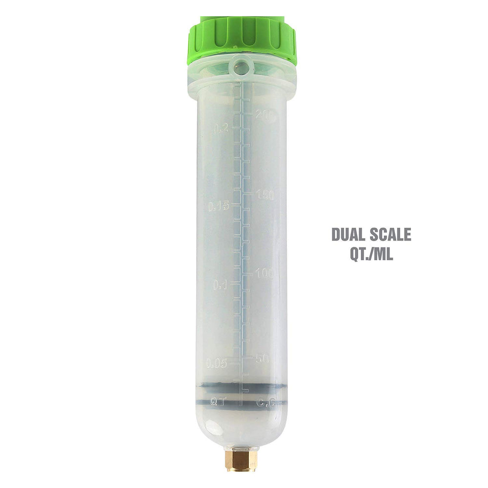 OEMTOOLS clear dual-scale cylinder lets you monitor volumes at a glance.