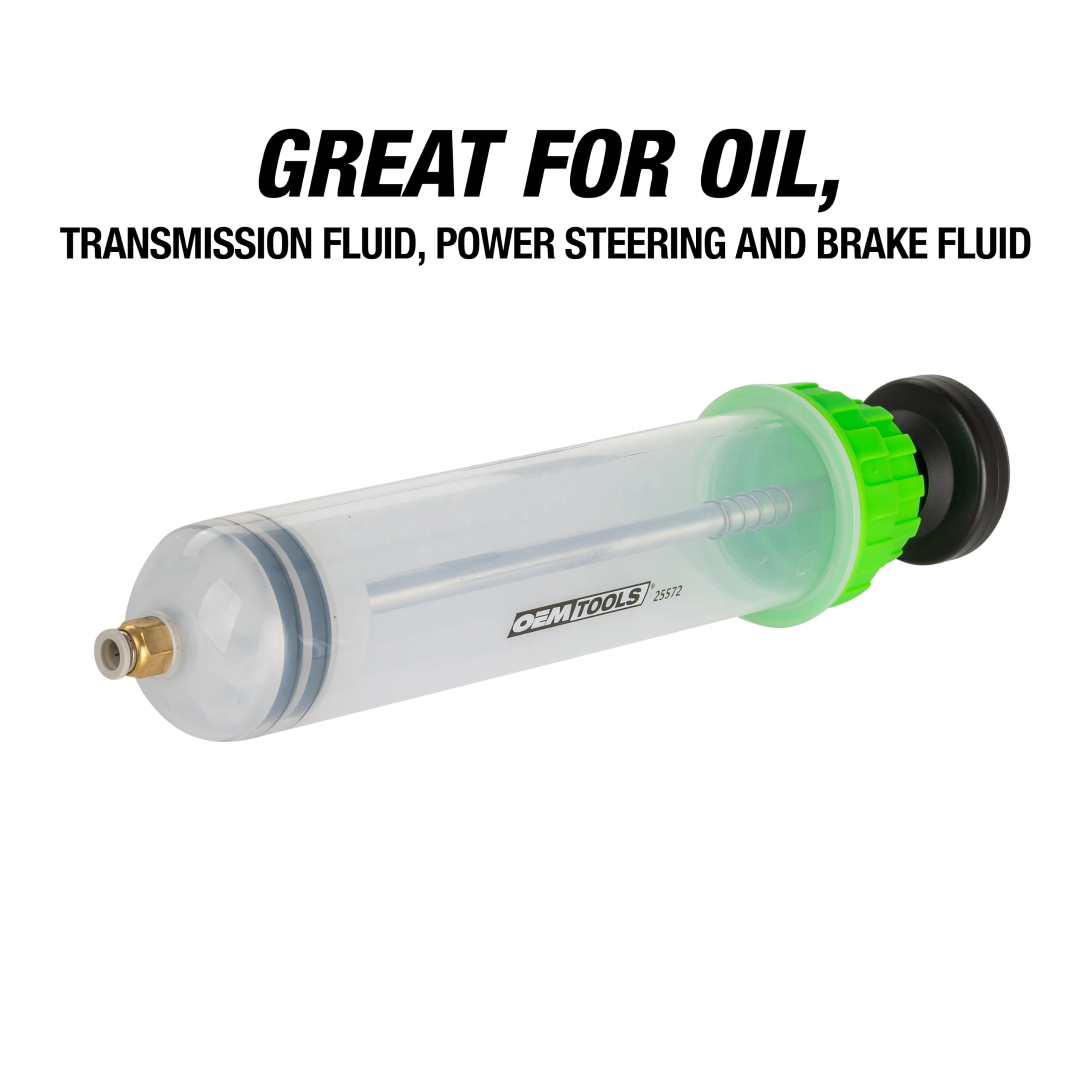 OEMTOOLS fluid extractor used for brake fluid, showcasing clean transfer.