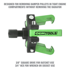 OEMTOOLS harmonic balancer puller spring jaws securely grip during setup.