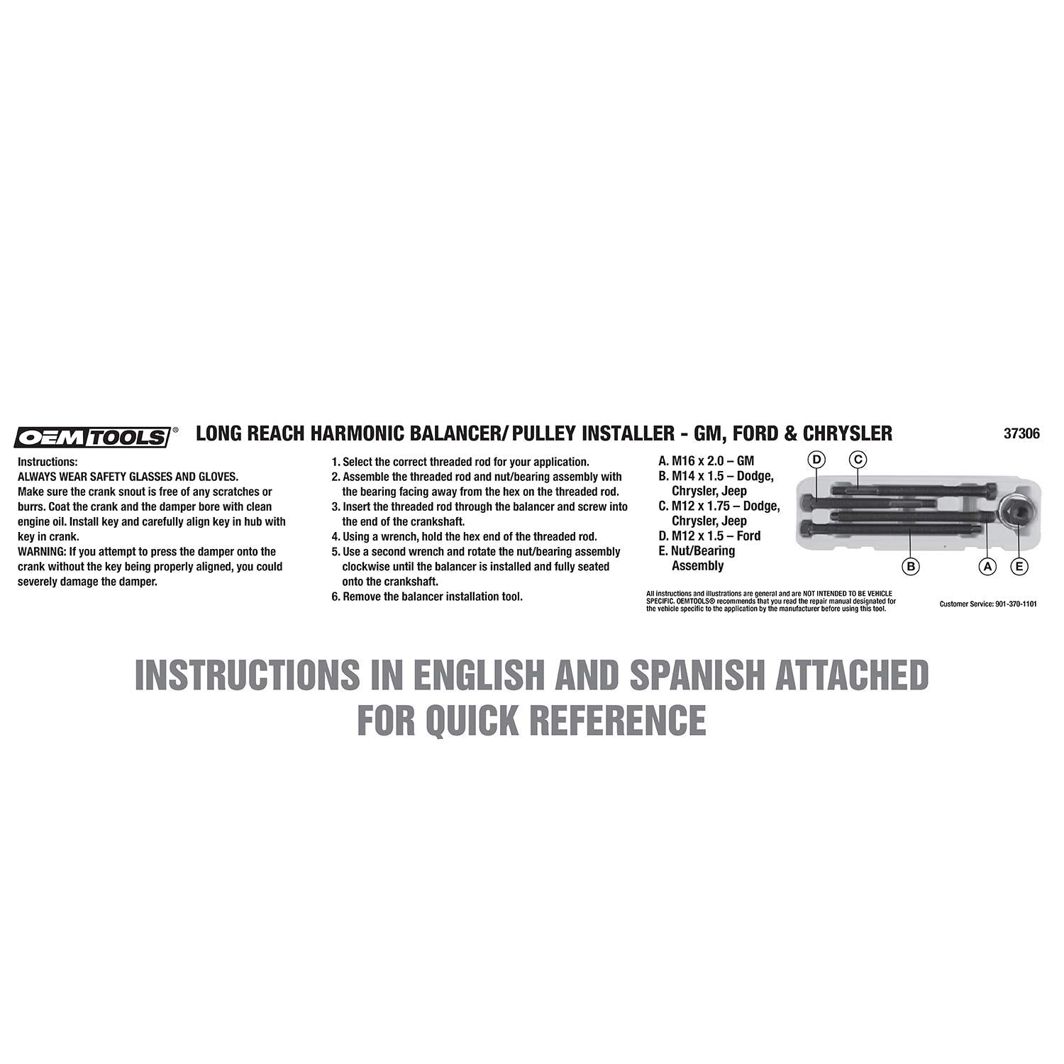 OEMTOOLS printed instructions guide straightforward harmonic balancer installation.