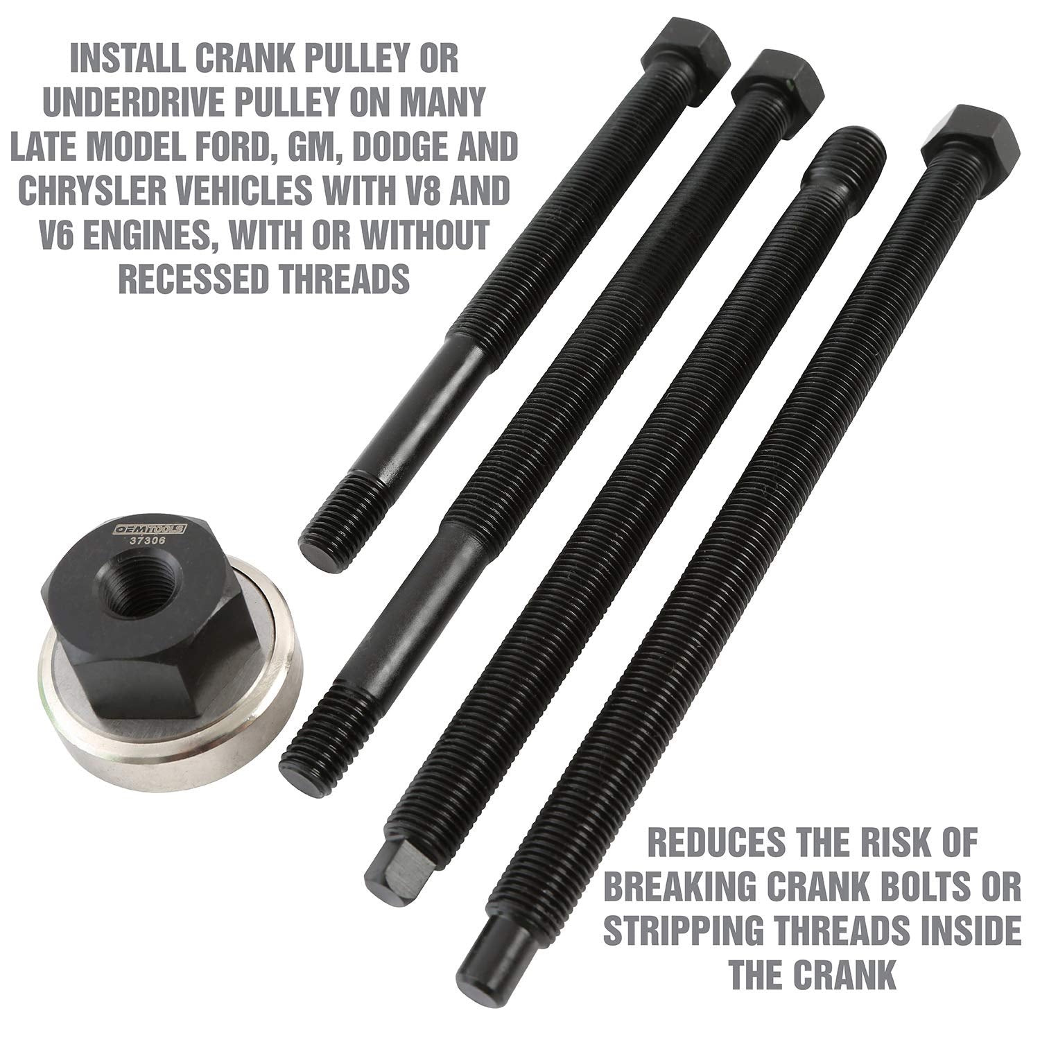 OEMTOOLS long-reach design provides access to hard-to-reach balancer pulleys.