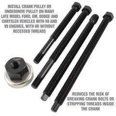 OEMTOOLS long-reach design provides access to hard-to-reach balancer pulleys.