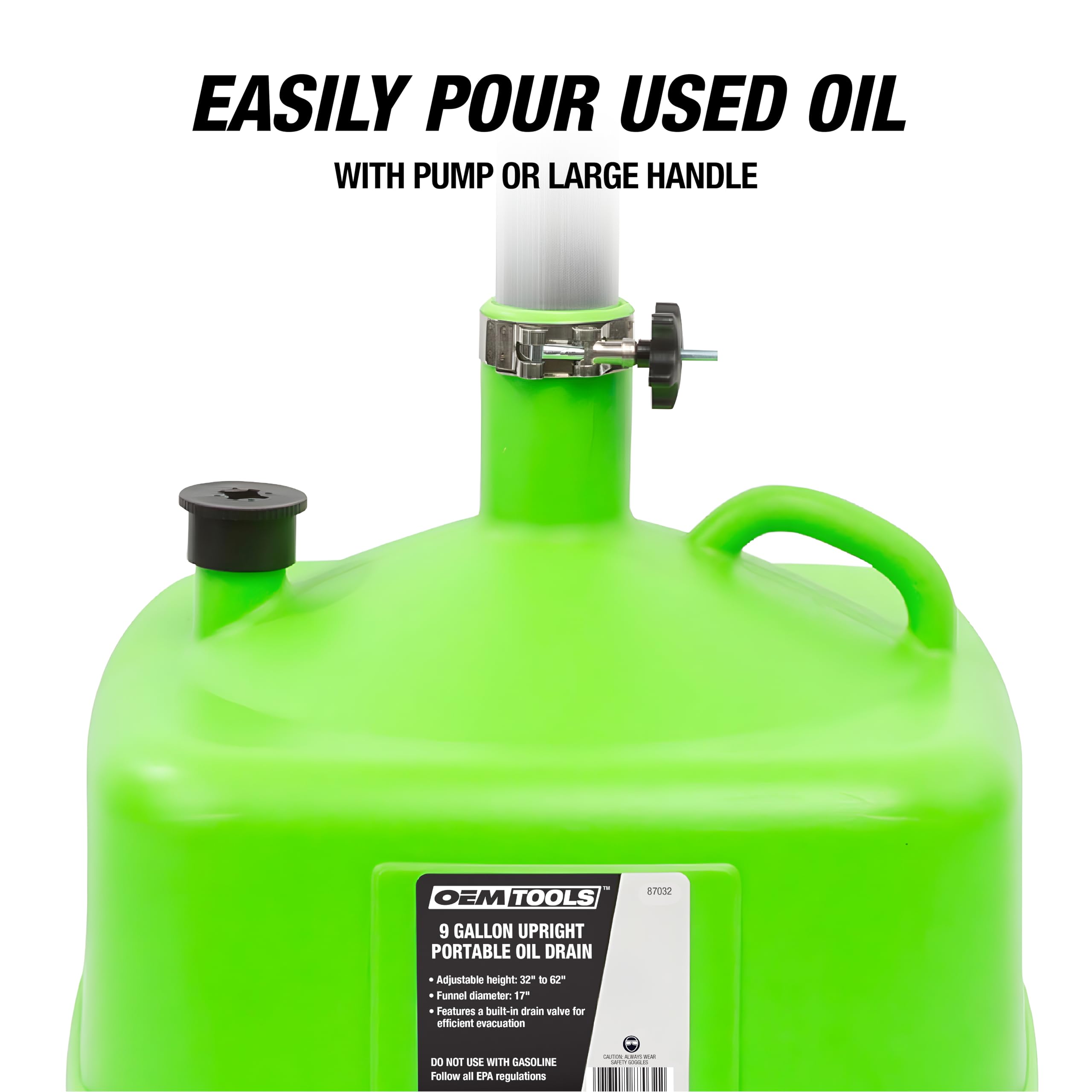 OEMTOOLS 17-inch funnel minimizes spills while capturing oil.