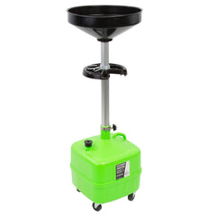 OEMTOOLS 9-gallon oil drain pan with translucent tank for easy level checks during oil changes.