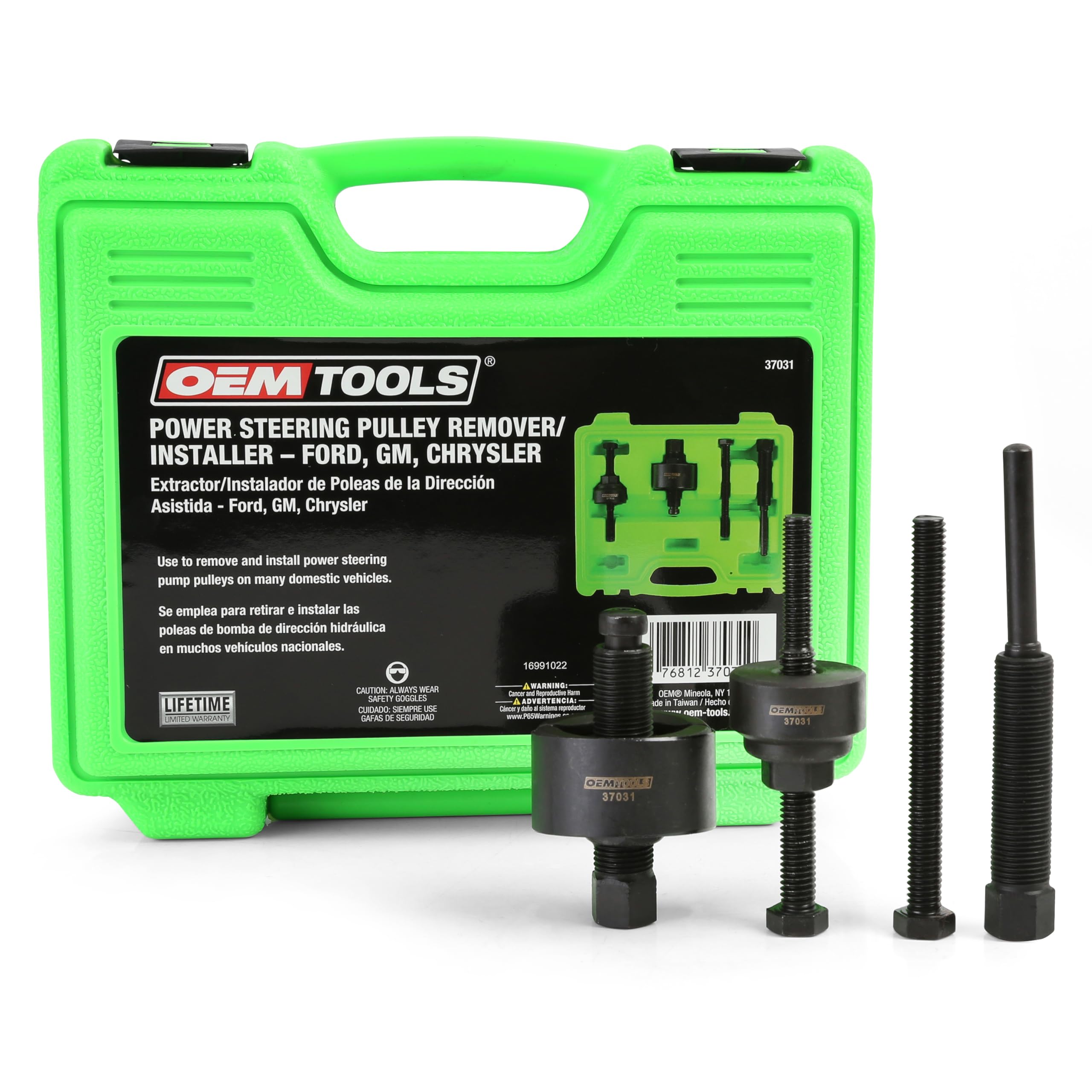 OEMTOOLS power steering pulley puller installer in green case for versatile vehicle work