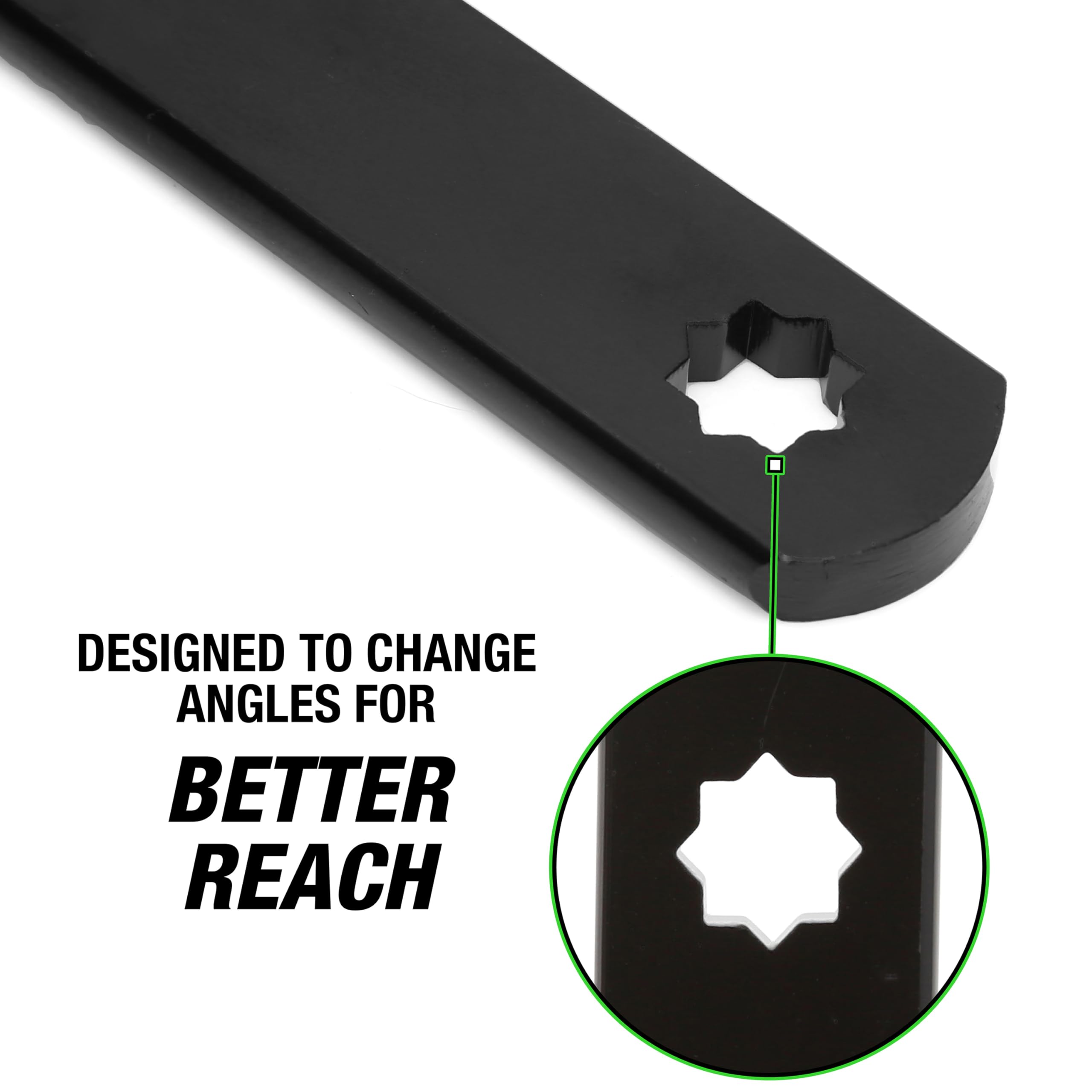 Durable alloy steel with black oxide finish resists rust for long-term reliability.