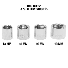 OEMTOOLS sockets in 13-15-16-18 mm support many serpentine belt applications.