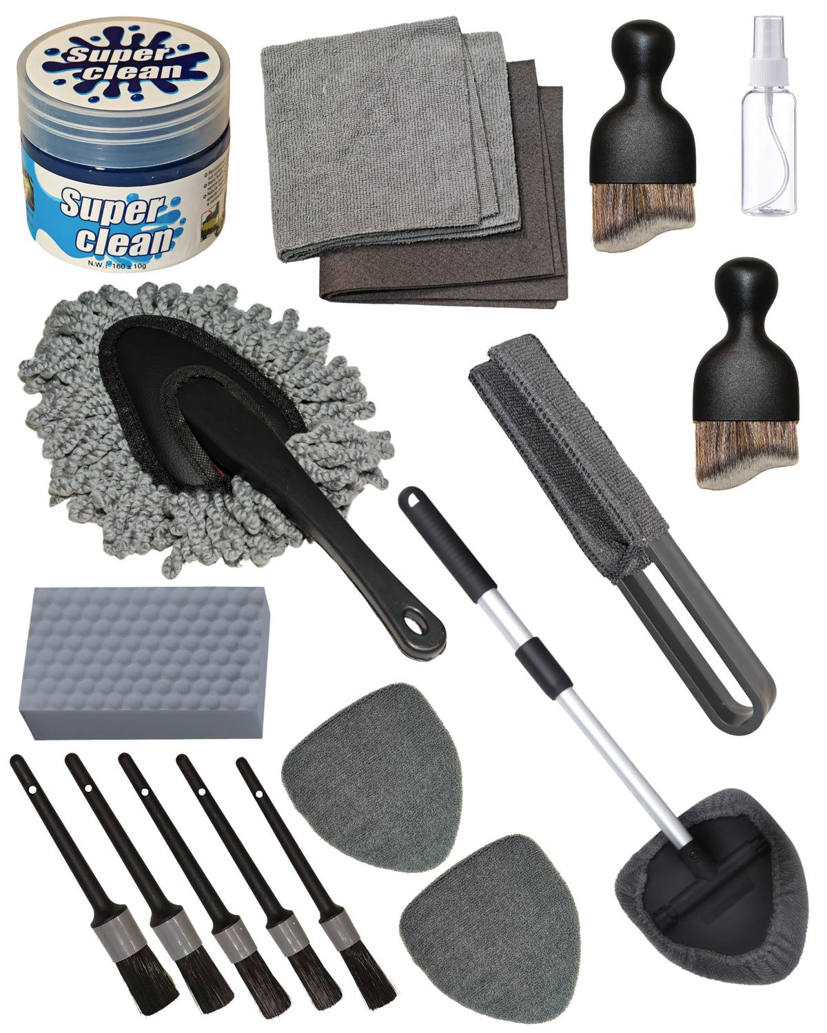 Oesee 18Pcs interior detailing kit with windshield brush reaching tight spots