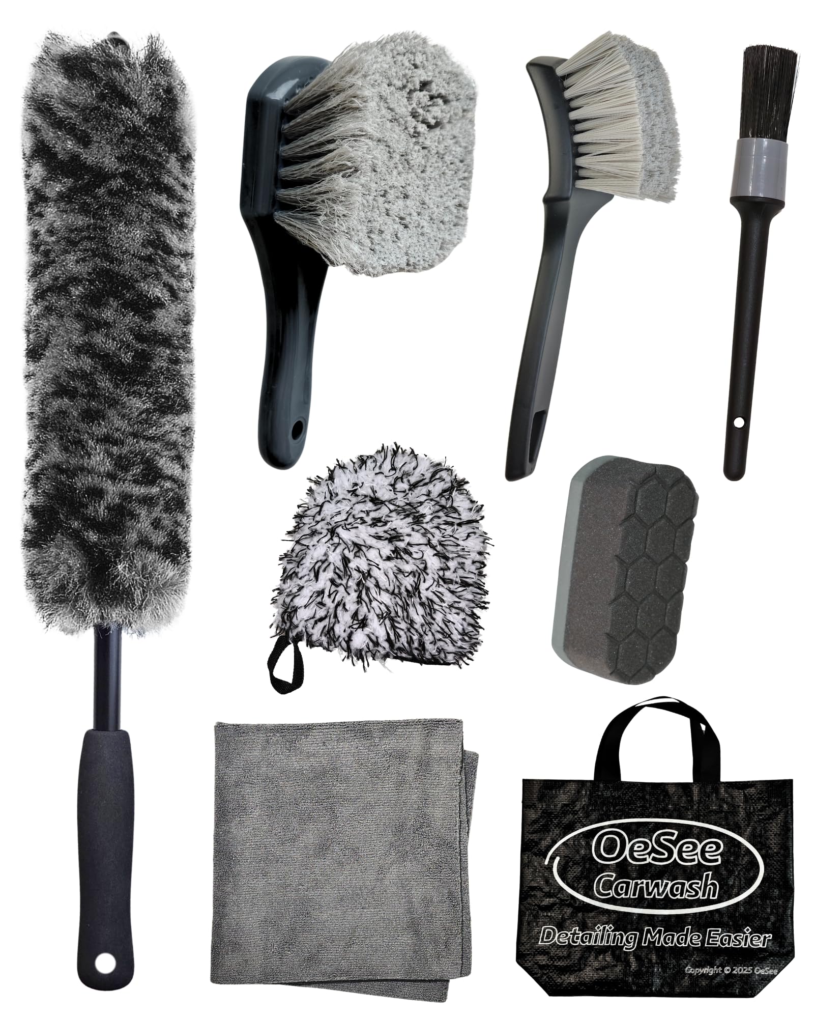 oesee 8PCS Pro Wheel Cleaning Kit with bendable Woolies brushes for precise rim access