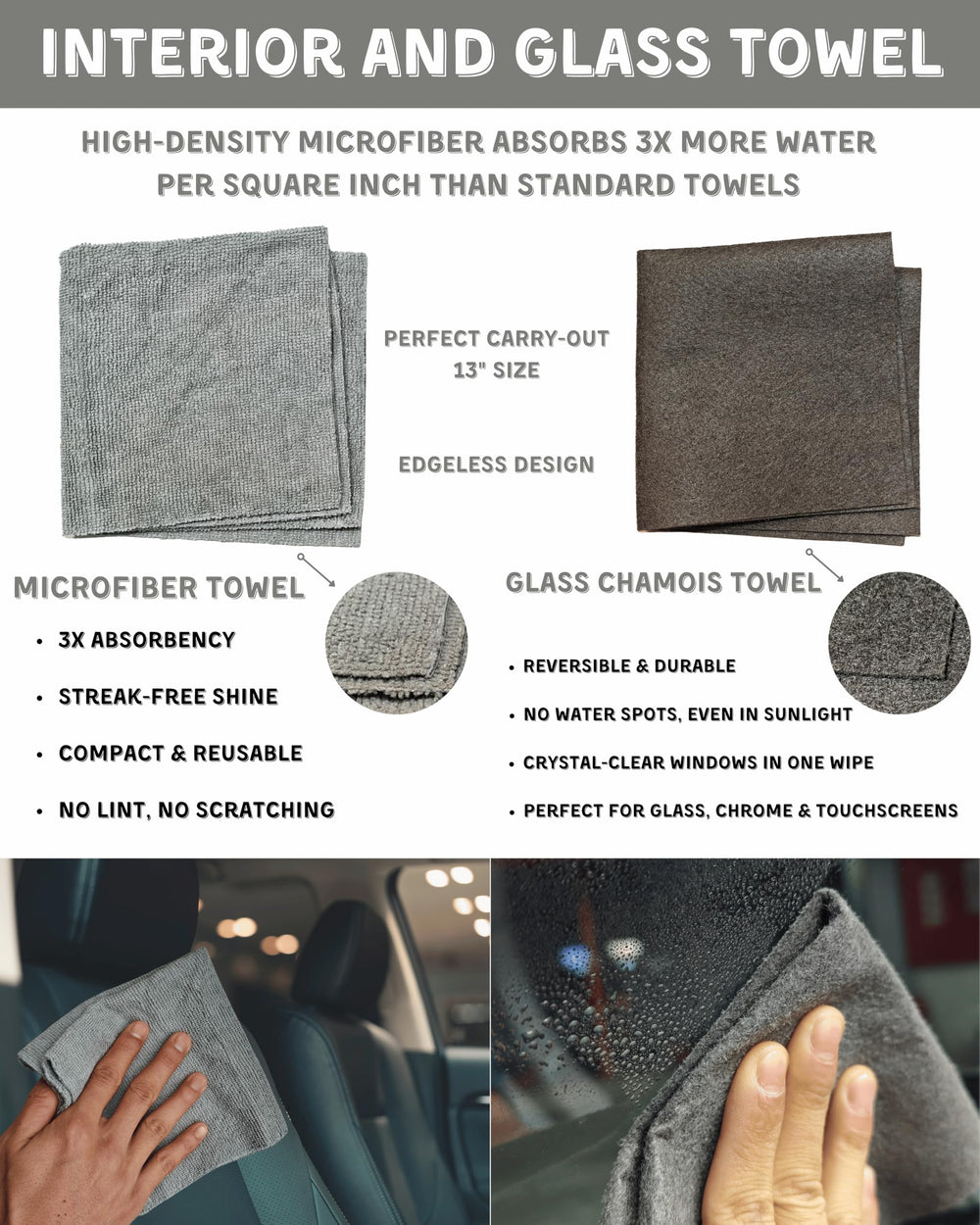 Oesee chamois cloth and microfiber towel deliver streak-free cleaning