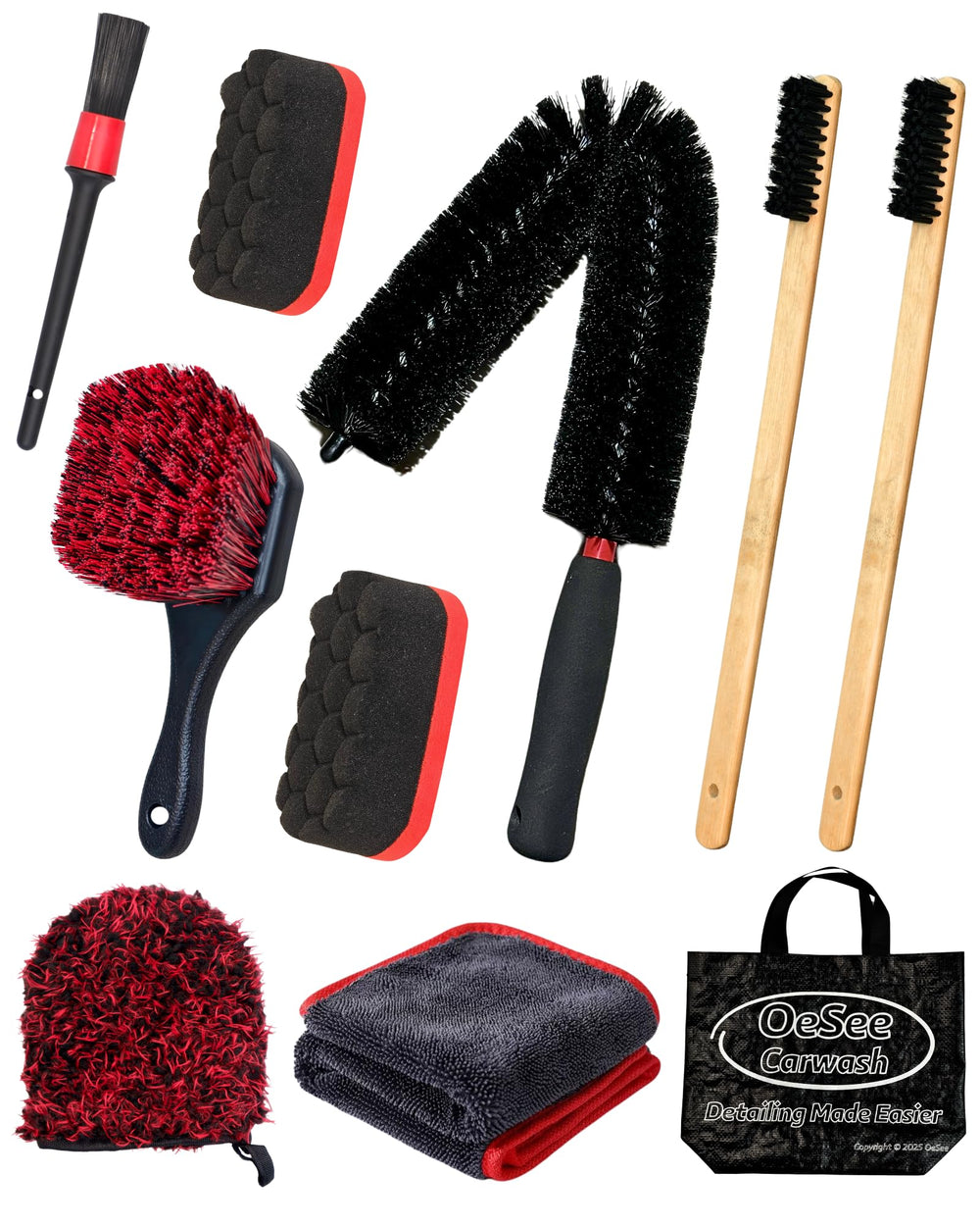 Oesee engine bay cleaning kit contents organized for deep under-hood detailing
