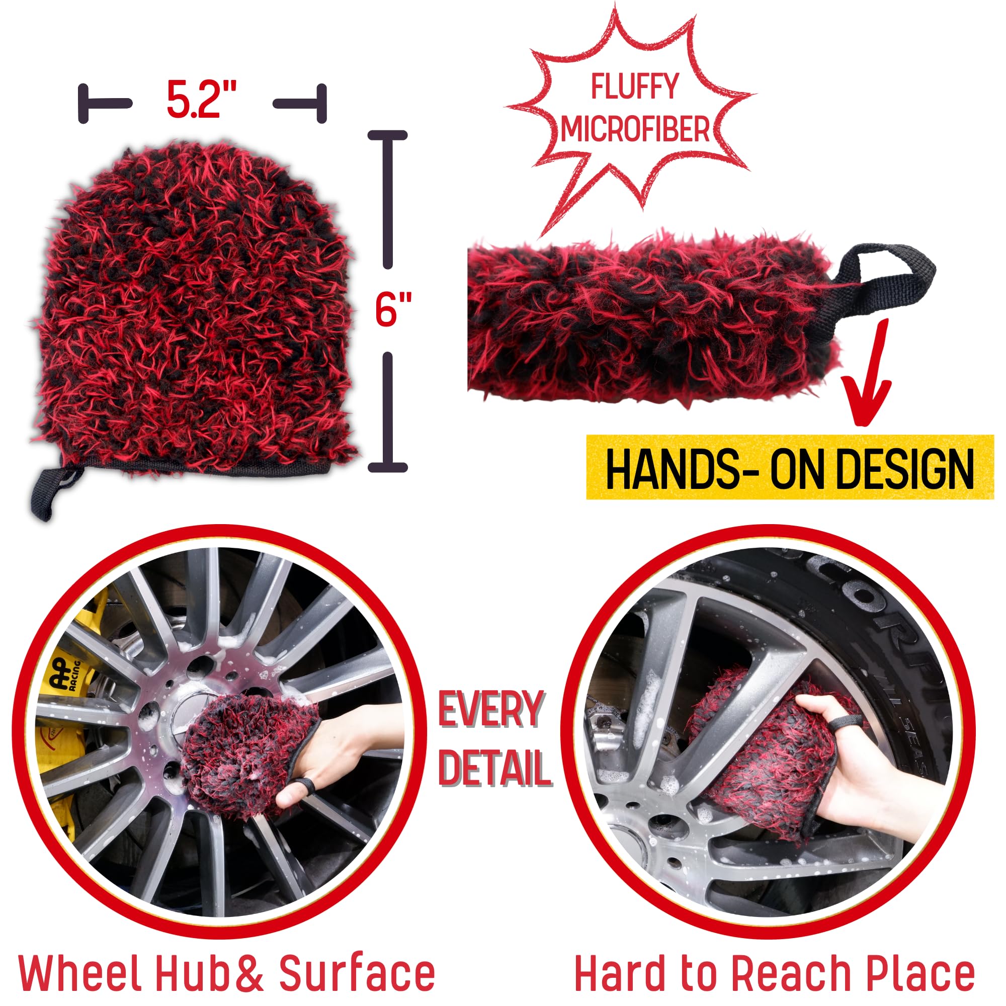 oesee microfiber bristles hold suds for easier wheel washing.