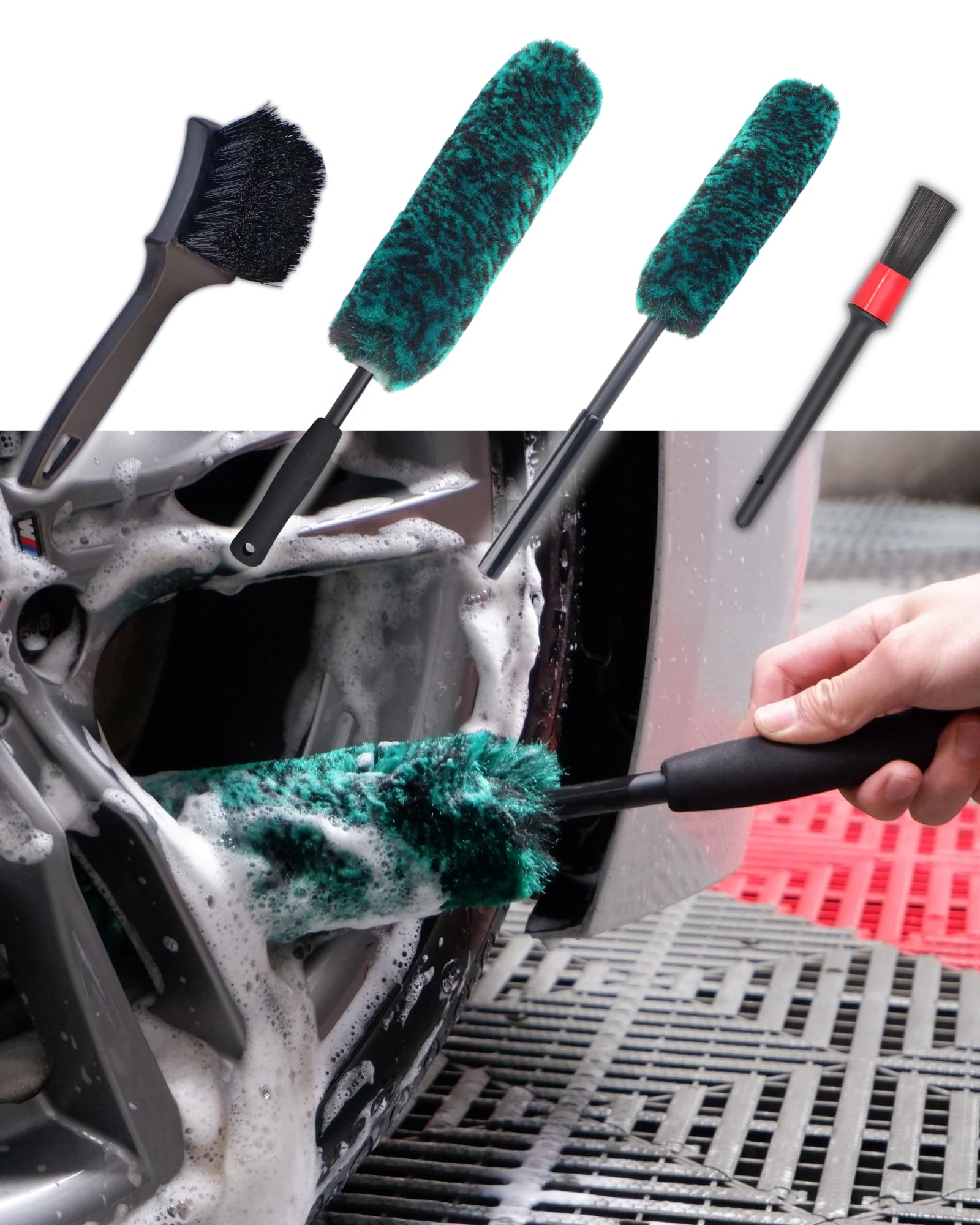 oesee professional wheel brush with soft fibers for scratch-free rim cleaning