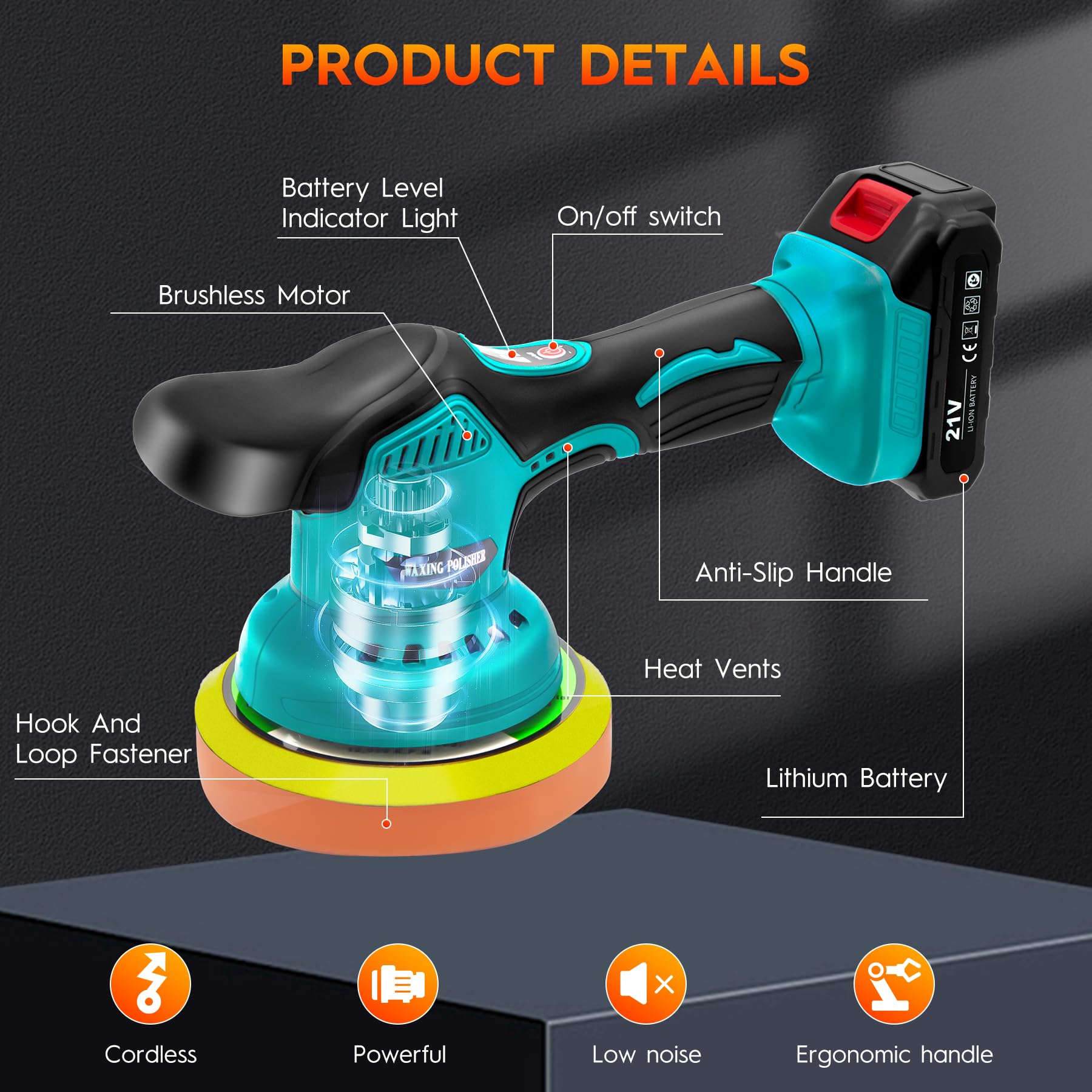 Ofeace cordless buffer polisher in use for home garage detailing projects.